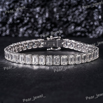 925 Sterling Silver Emerald cut Moissanite Tennis Bracelet