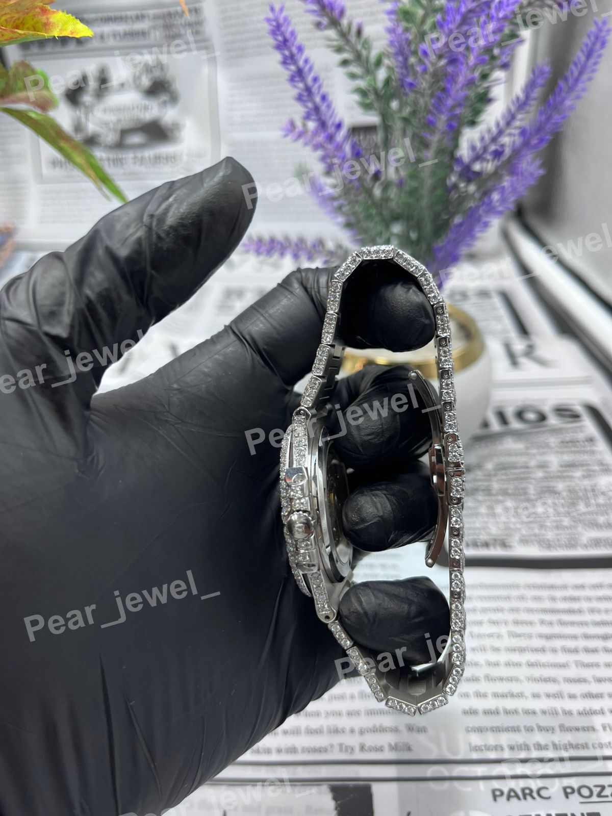 Iced Out Stainless Steel Bust Down Watch VVS Moissanite Diamond Luxury Wrist Watch