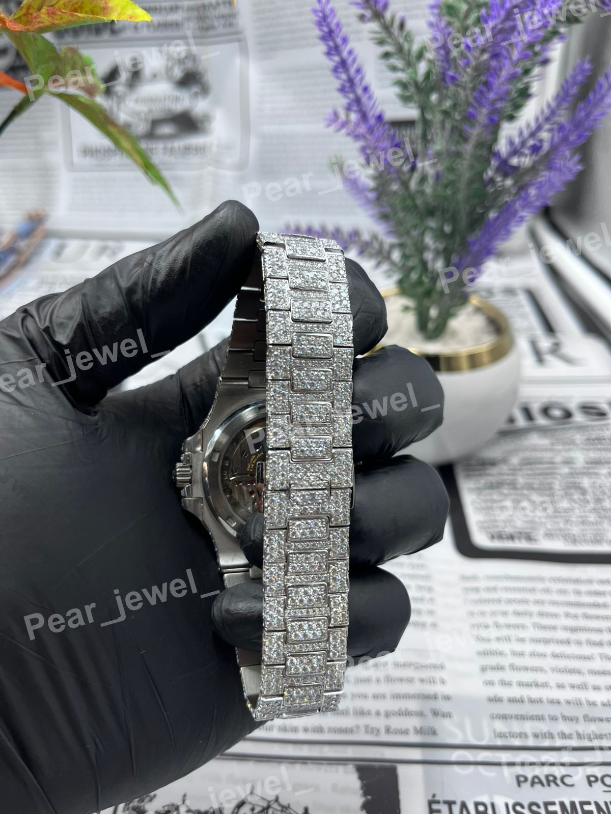 Iced Out Stainless Steel Bust Down Watch VVS Moissanite Diamond Luxury Wrist Watch