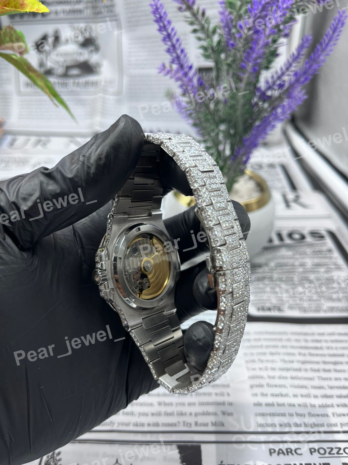 Iced Out Stainless Steel Bust Down Watch VVS Moissanite Diamond Luxury Wrist Watch