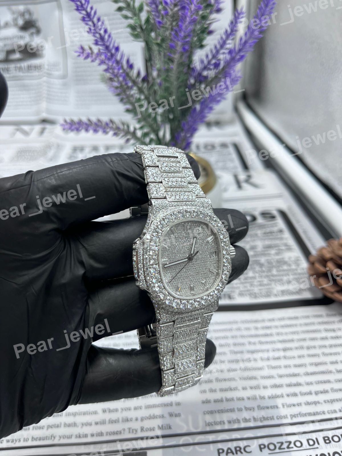 Iced Out Stainless Steel Bust Down Watch VVS Moissanite Diamond Luxury Wrist Watch