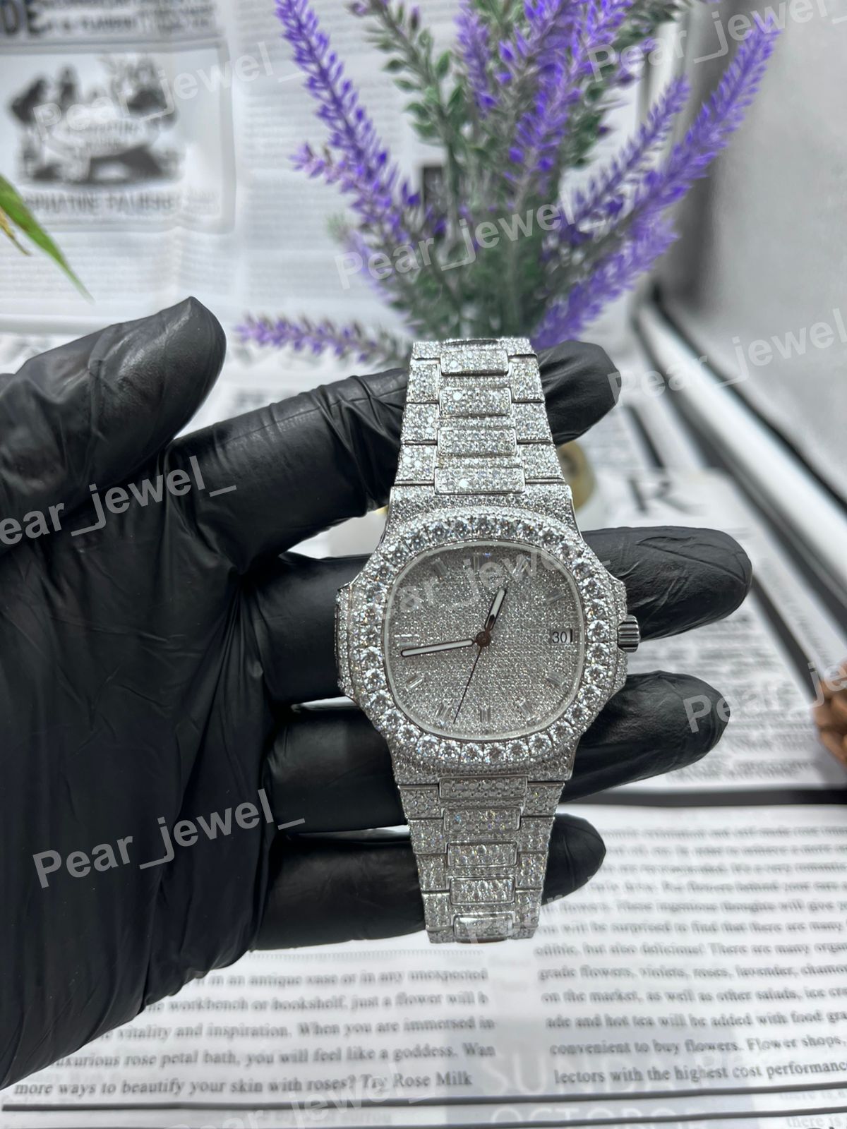 Iced Out Stainless Steel Bust Down Watch VVS Moissanite Diamond Luxury Wrist Watch