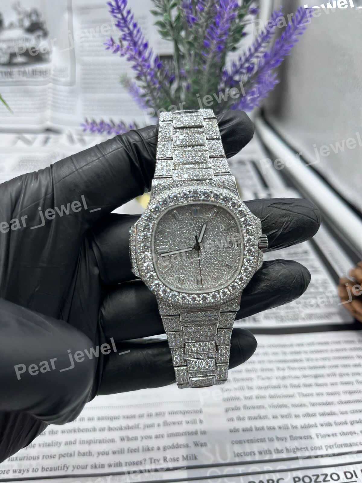 Iced Out Stainless Steel Bust Down Watch VVS Moissanite Diamond Luxury Wrist Watch