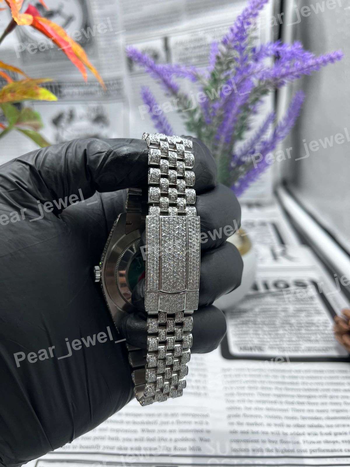 VVS Moissanite Diamodn Iced Out Arabic Case Dial Stainless Steel Wrist Watch