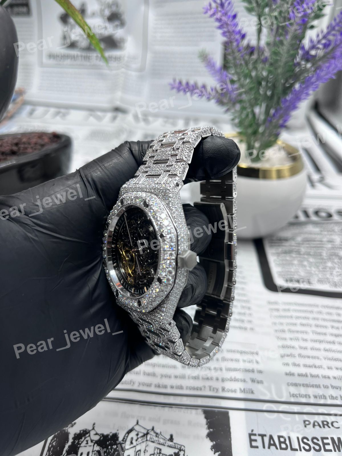 Iced Out VVS Moissanite Diamond with Stainless Steel Watch