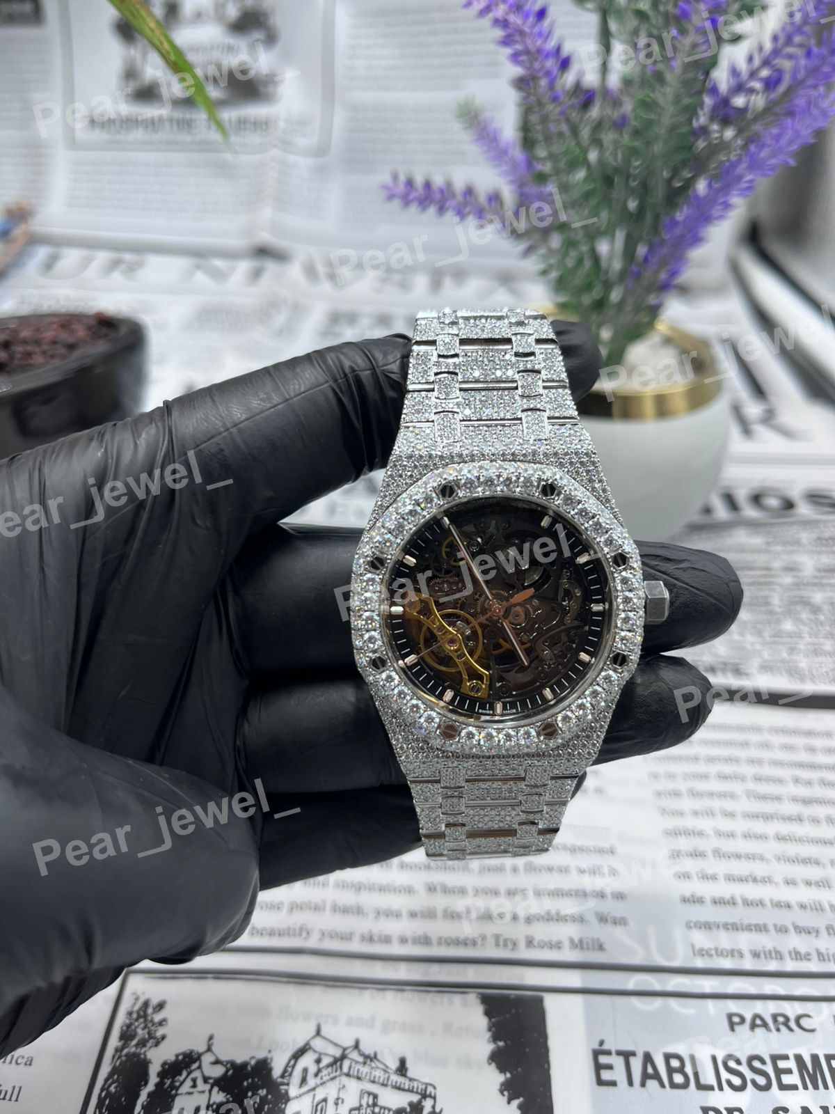 Iced Out VVS Moissanite Diamond with Stainless Steel Watch