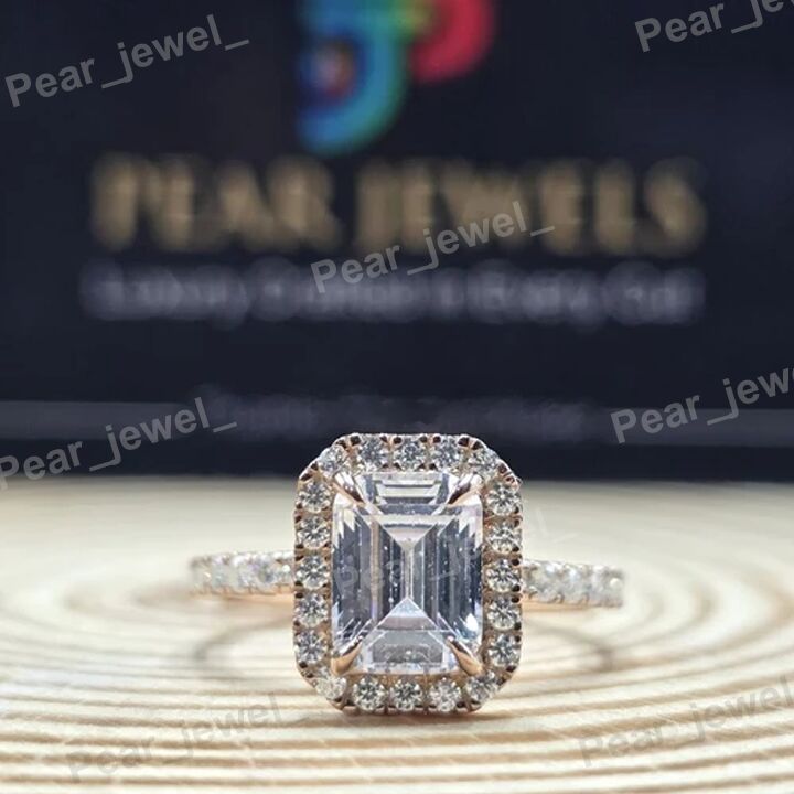 925 Silver Ring Emerald Moissanite Diamond Elegant Engagement Ring