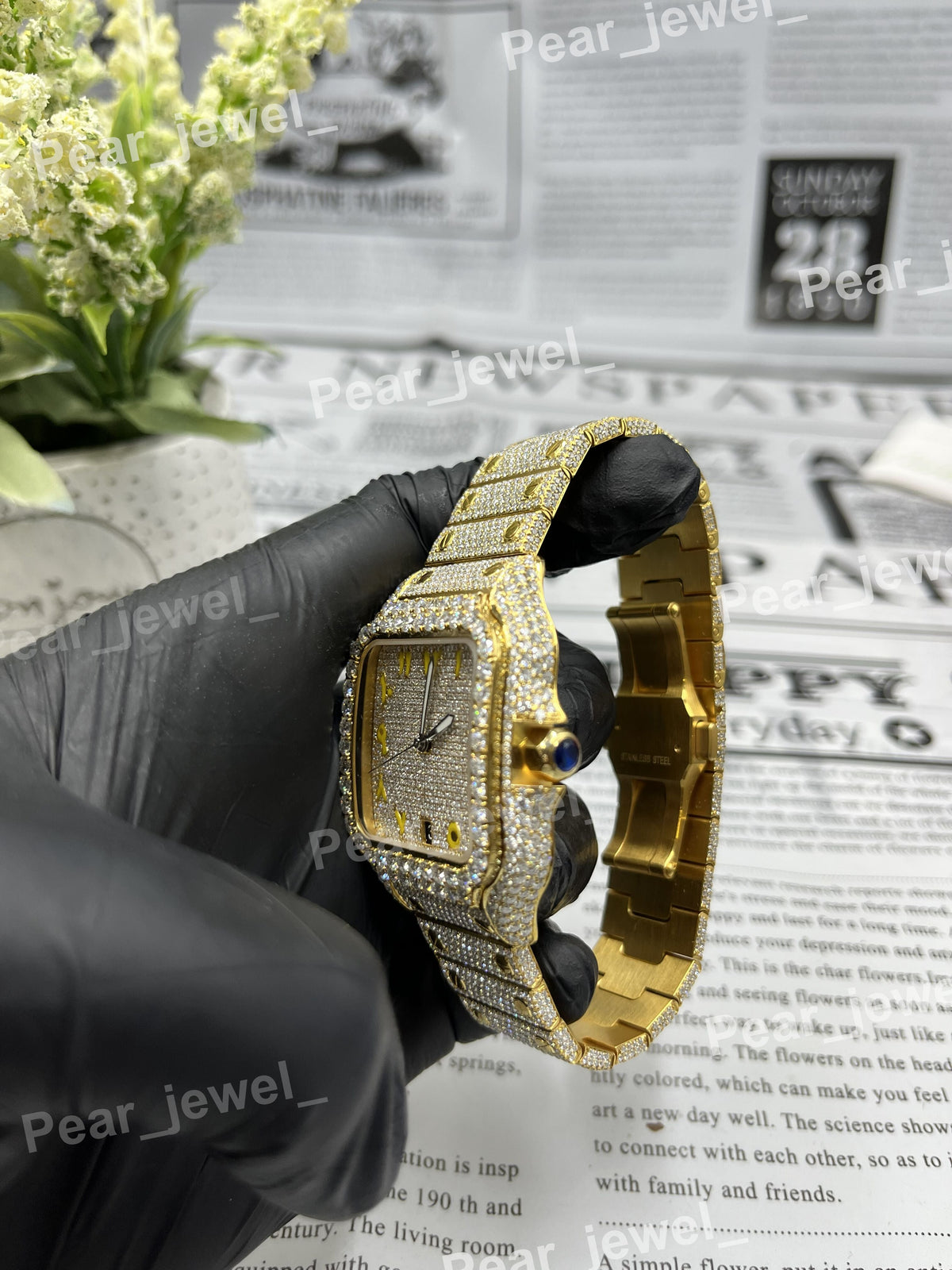 Stainless Steel Iced Out VVS Moissanite Diamond Bust  down Watch