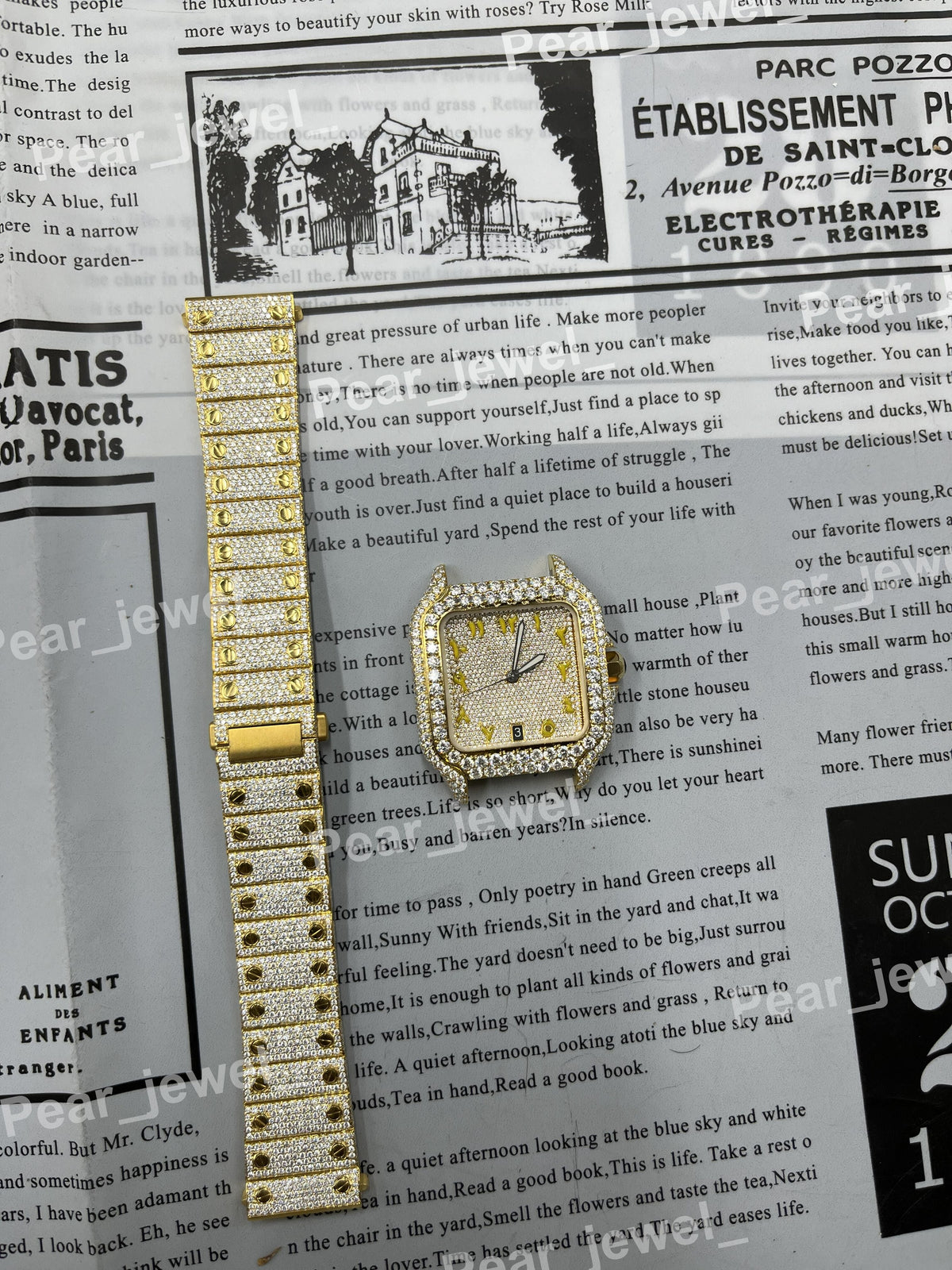Stainless Steel Iced Out VVS Moissanite Diamond Bust  down Watch