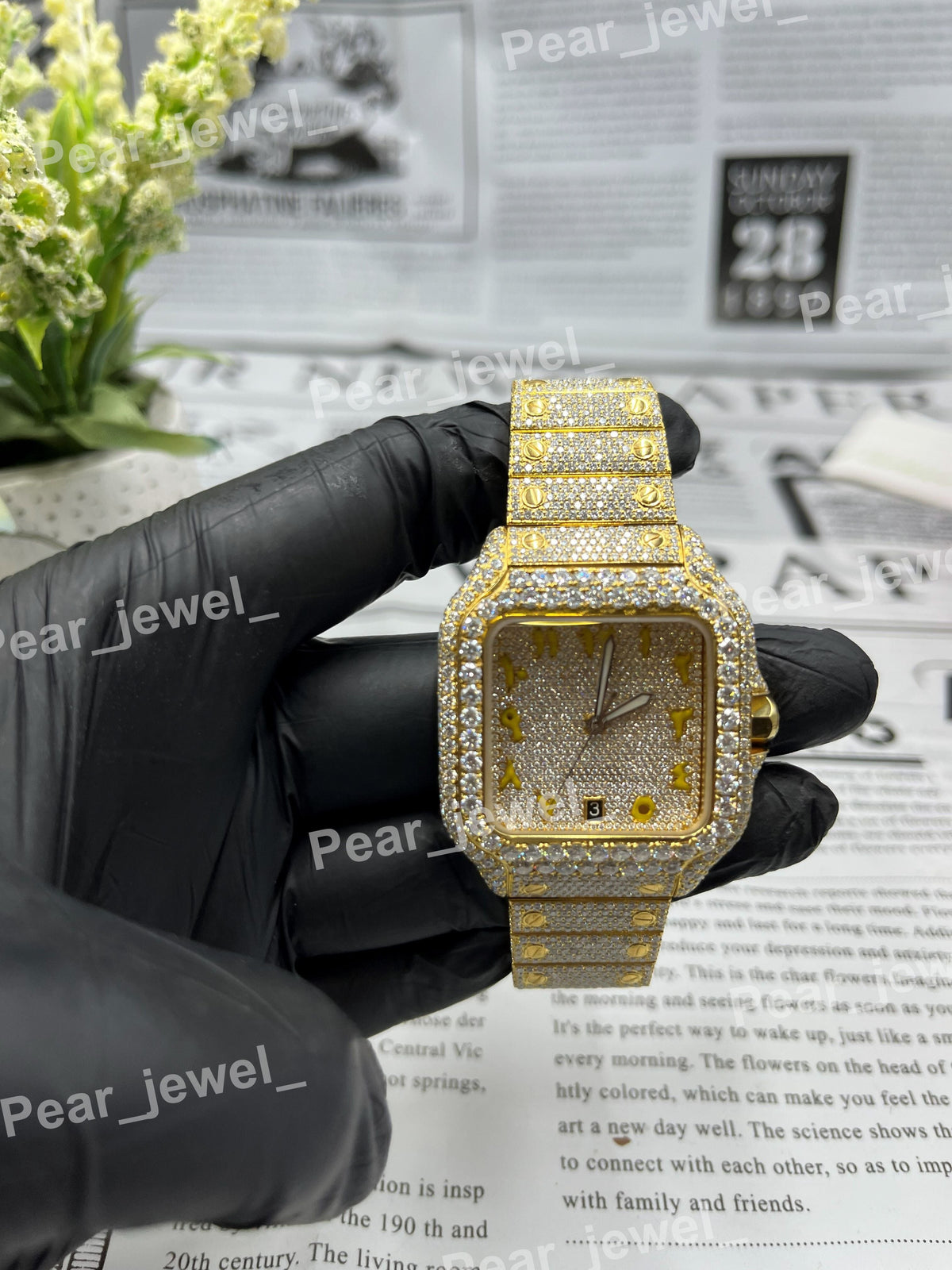 Stainless Steel Iced Out VVS Moissanite Diamond Bust  down Watch