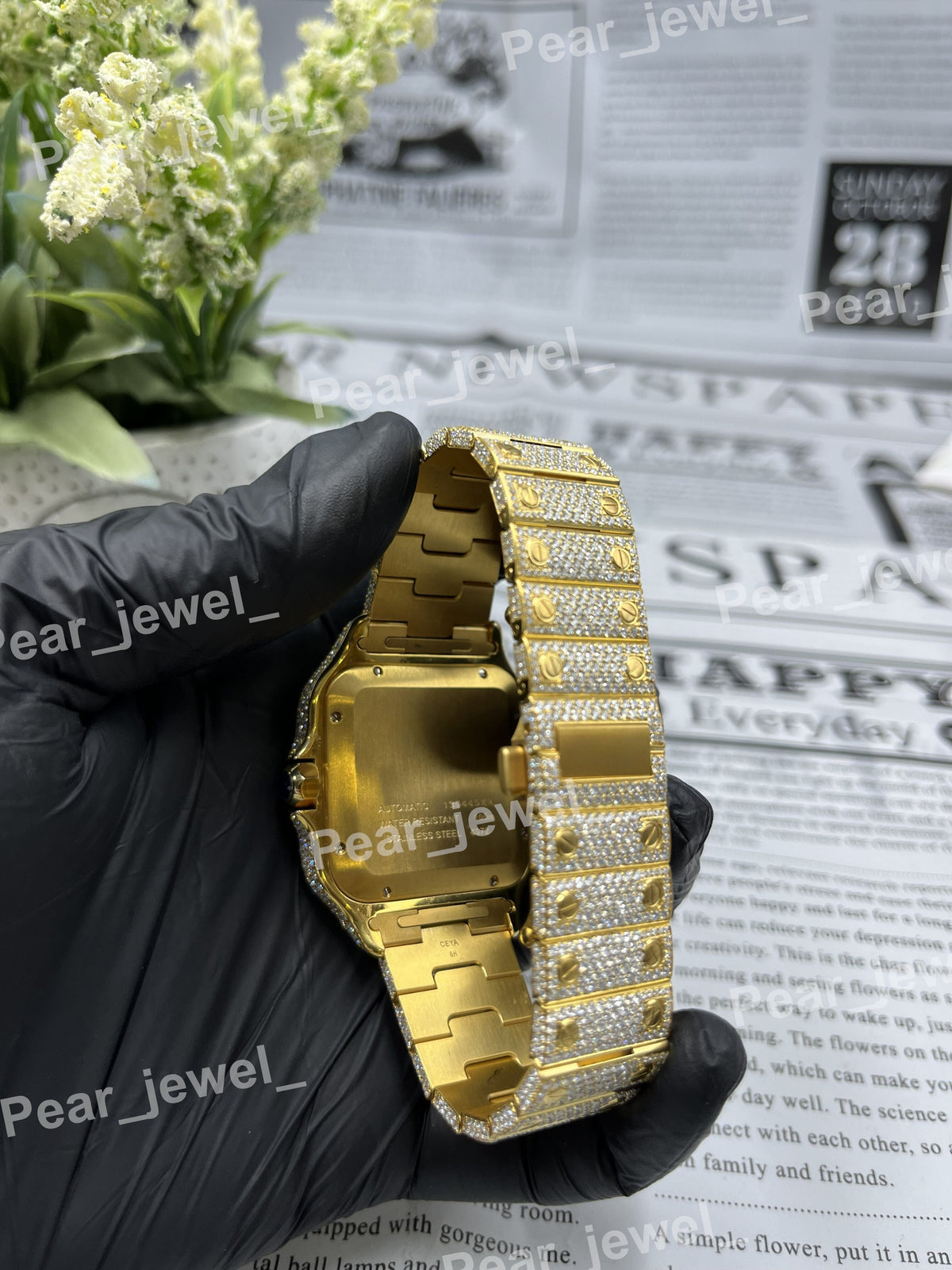 Stainless Steel Iced Out VVS Moissanite Diamond Bust  down Watch