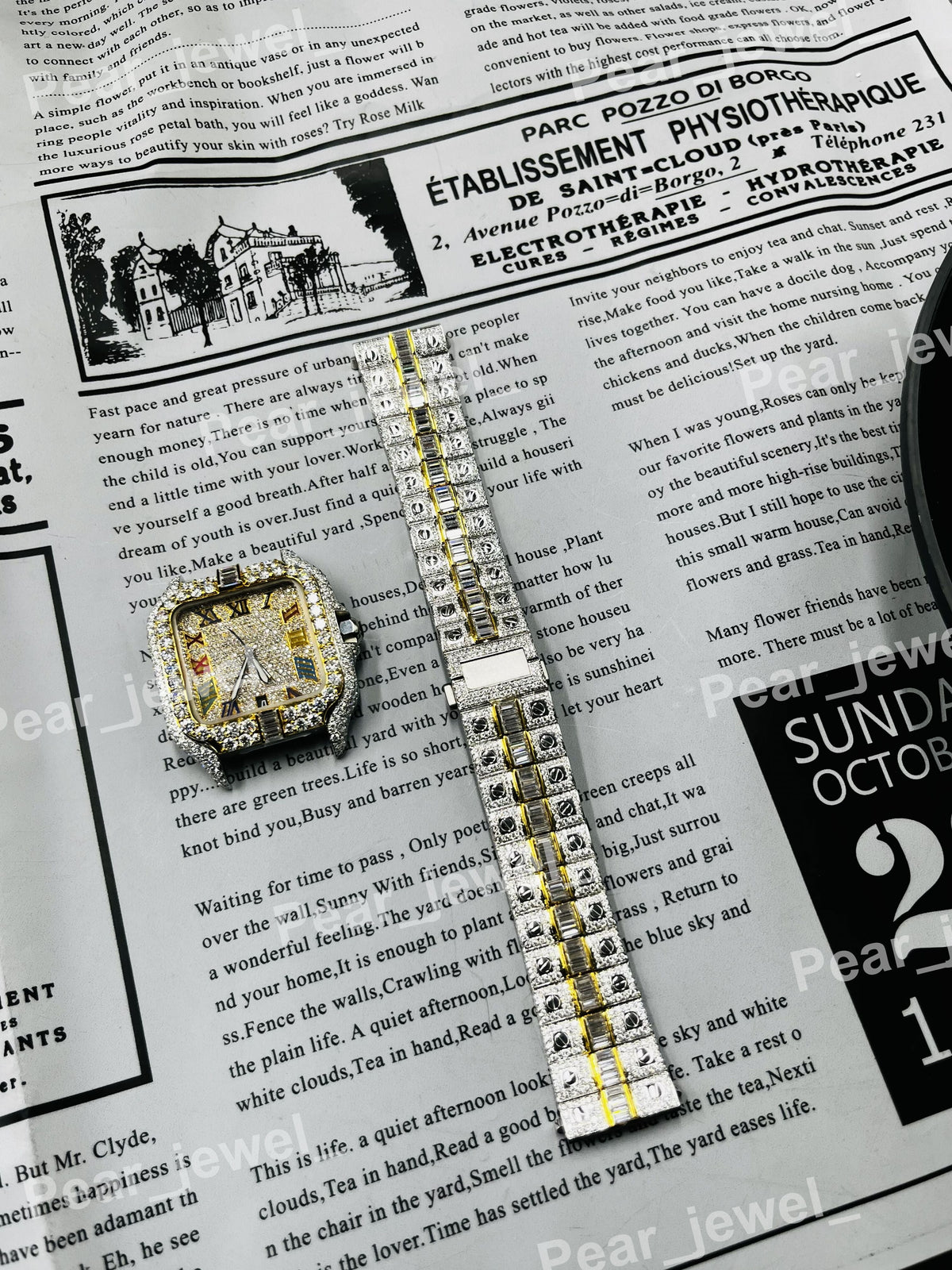 Stainless Steel Roman Case Dial Iced Out VVS Moissanite Diamond Wrist Watch