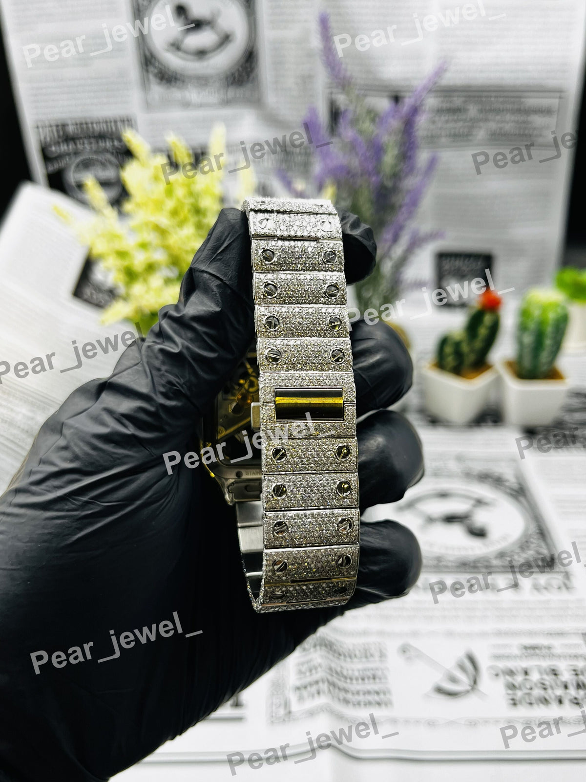 Iced Out Skeleton Stainless Steel VVS Moissanite Diamond Wrist Watch