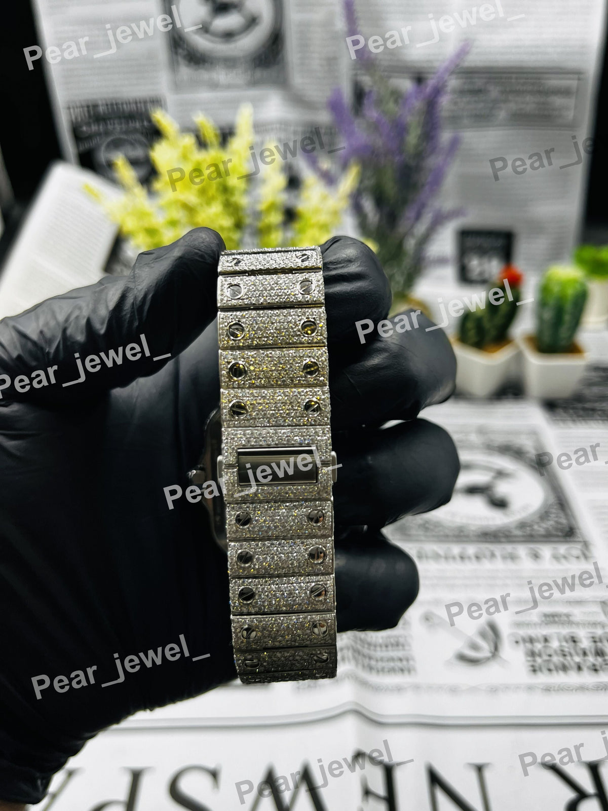 Iced Out Skeleton Stainless Steel VVS Moissanite Diamond Wrist Watch