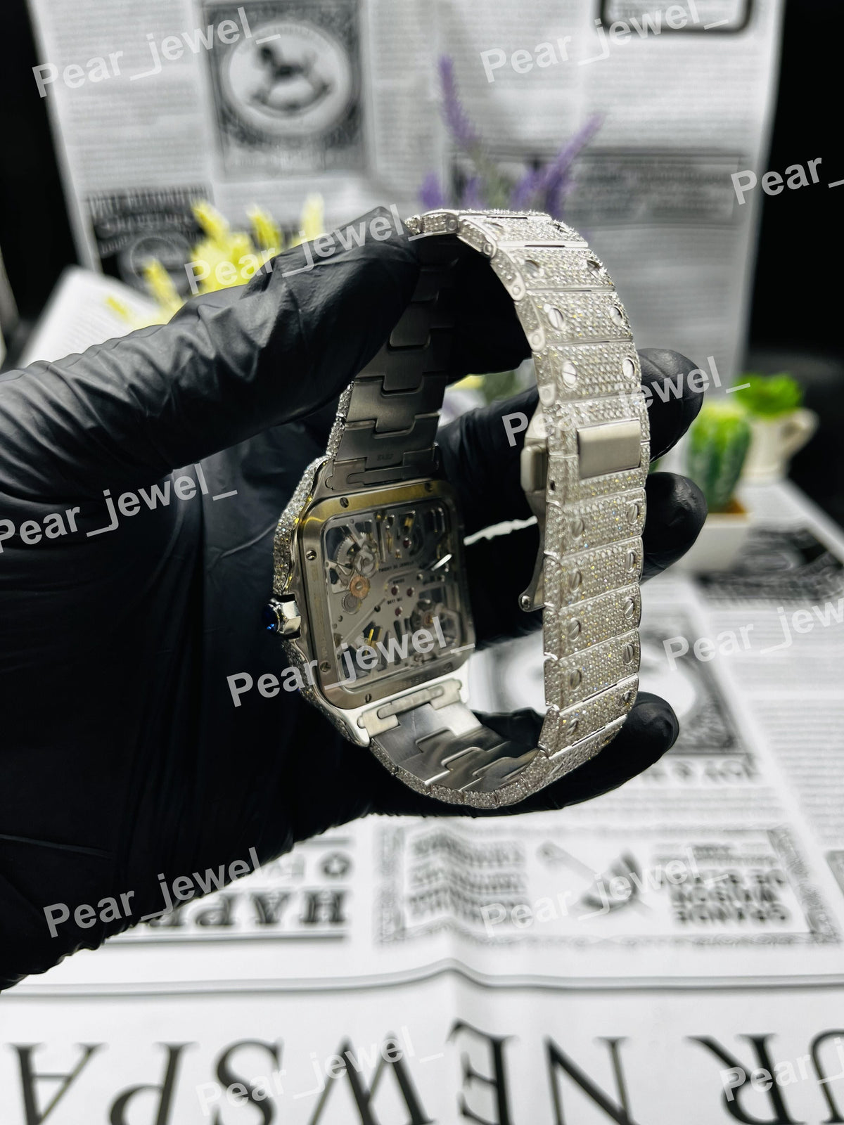 Iced Out Skeleton Stainless Steel VVS Moissanite Diamond Wrist Watch