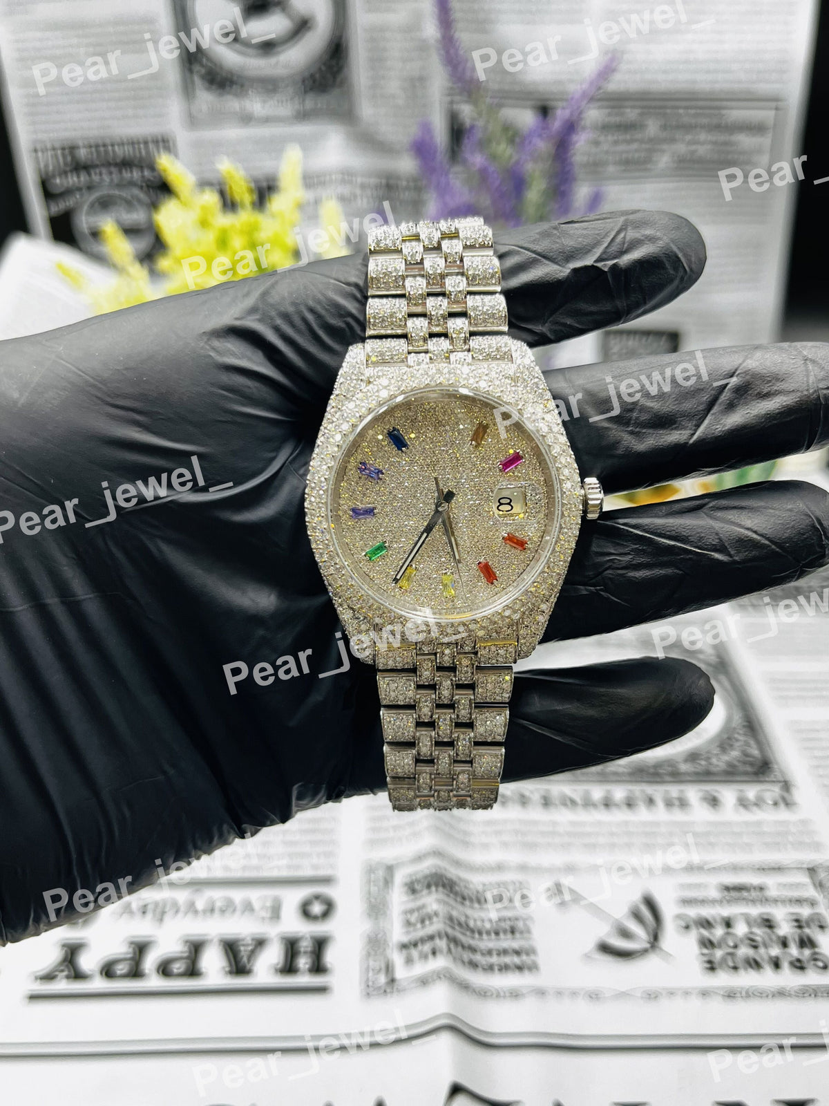 Iced Out Stainless Steel VVS Moissanite Diamond Wrist Watch
