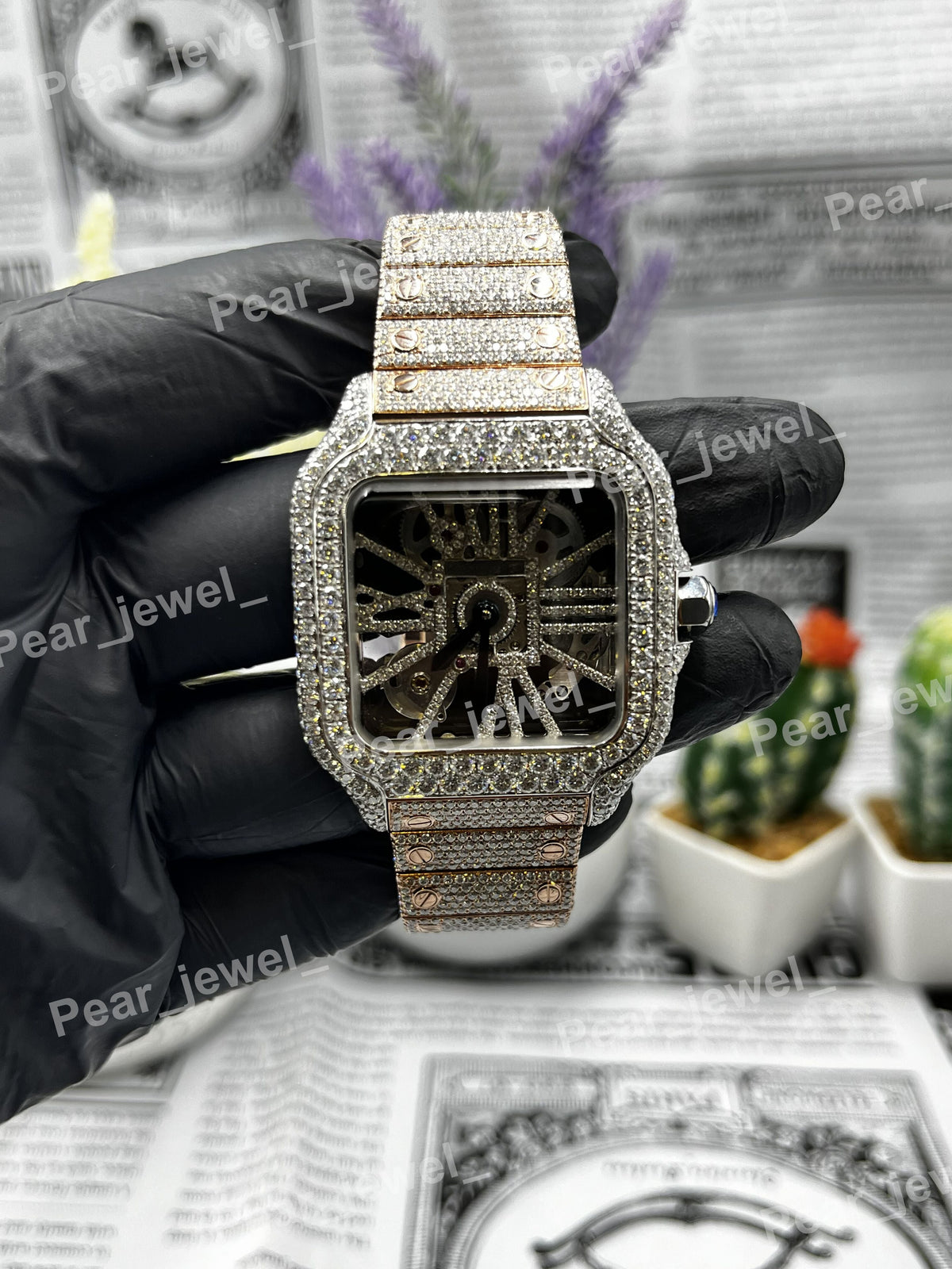 VVS Moissanite Diamond Skeleton Iced Out Stainless Steel Wrist Watch