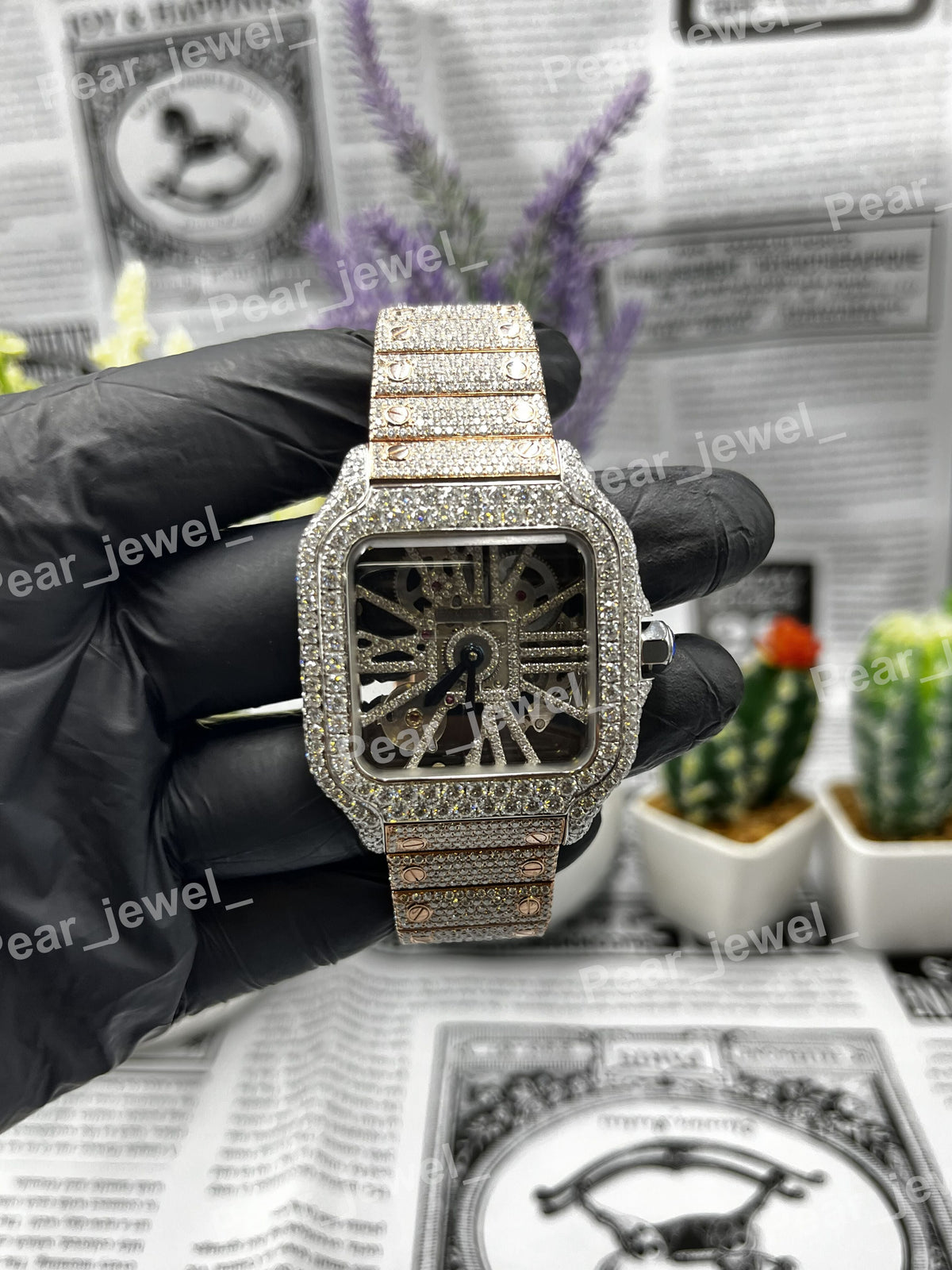 VVS Moissanite Diamond Skeleton Iced Out Stainless Steel Wrist Watch