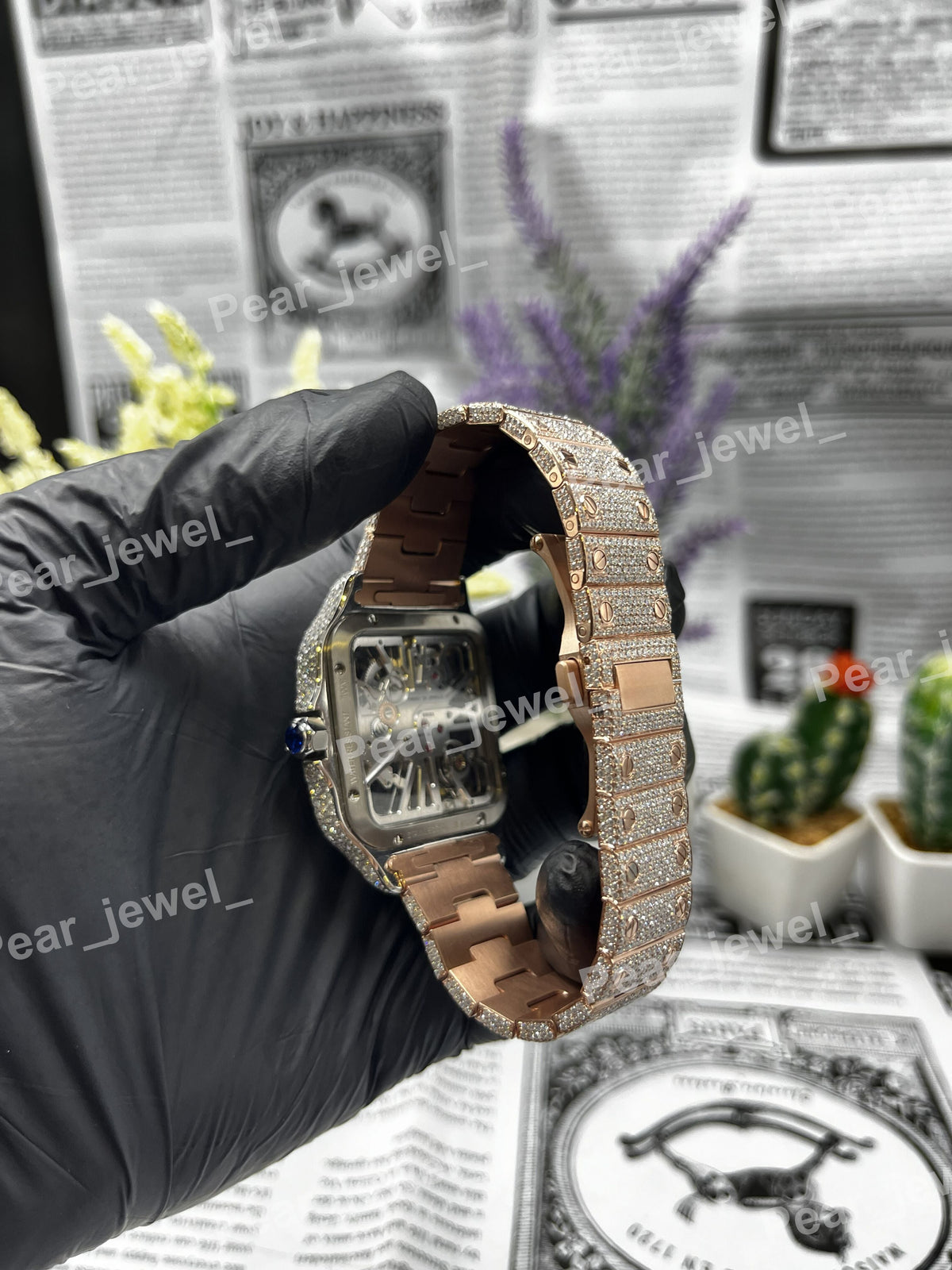 VVS Moissanite Diamond Skeleton Iced Out Stainless Steel Wrist Watch