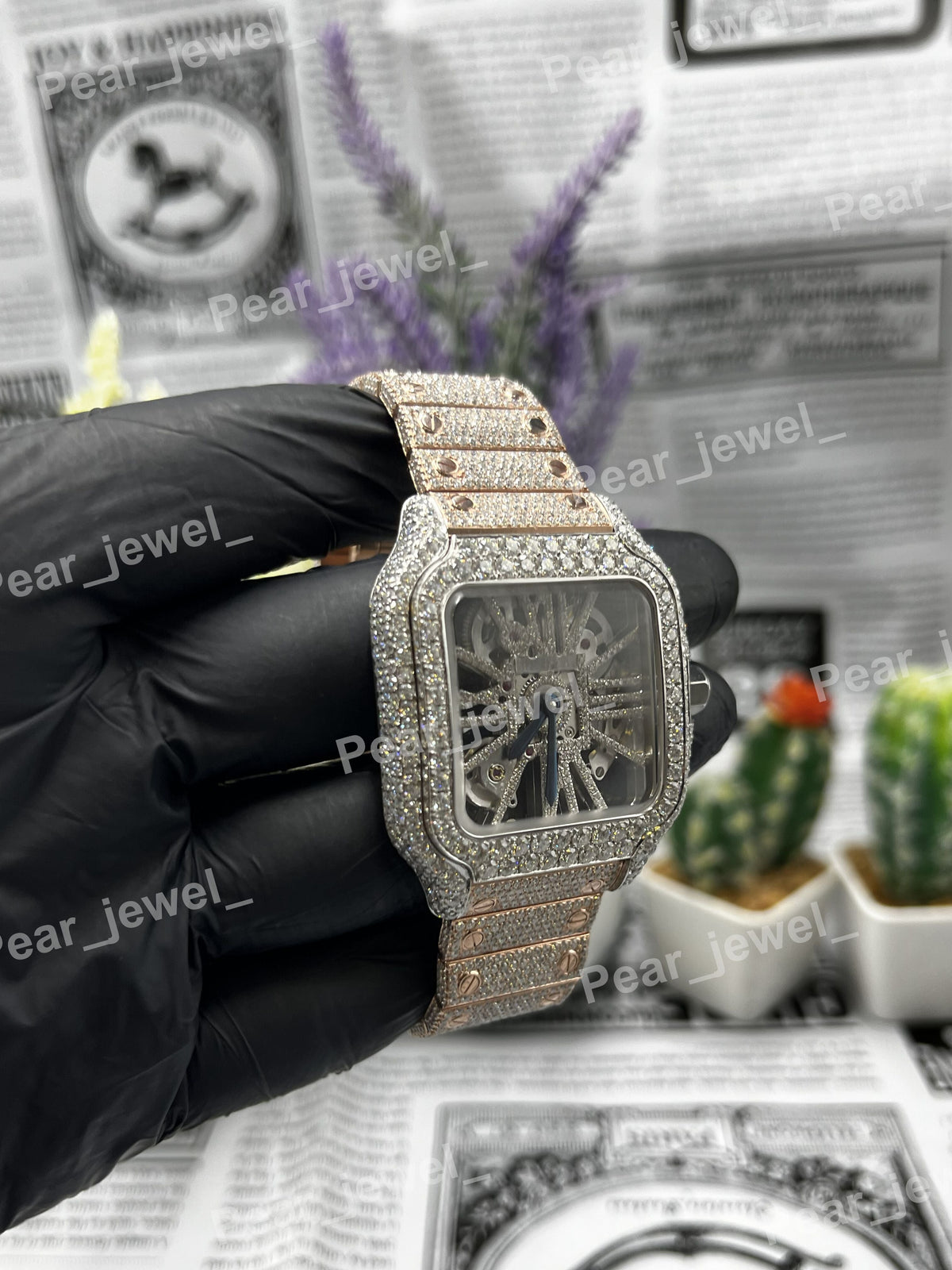 VVS Moissanite Diamond Skeleton Iced Out Stainless Steel Wrist Watch