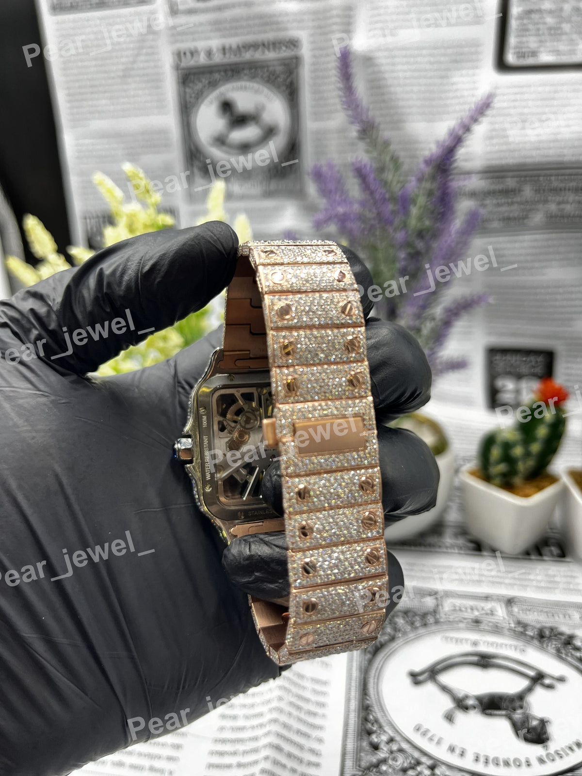 VVS Moissanite Diamond Skeleton Iced Out Stainless Steel Wrist Watch