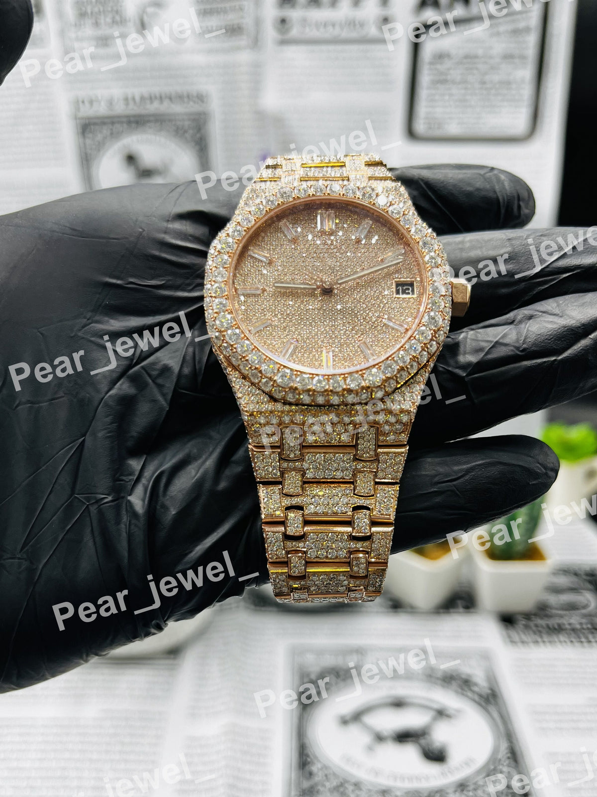 Stainless Steel Iced Out VVS Moissanite Diamond Bust Down watch For Men Wear