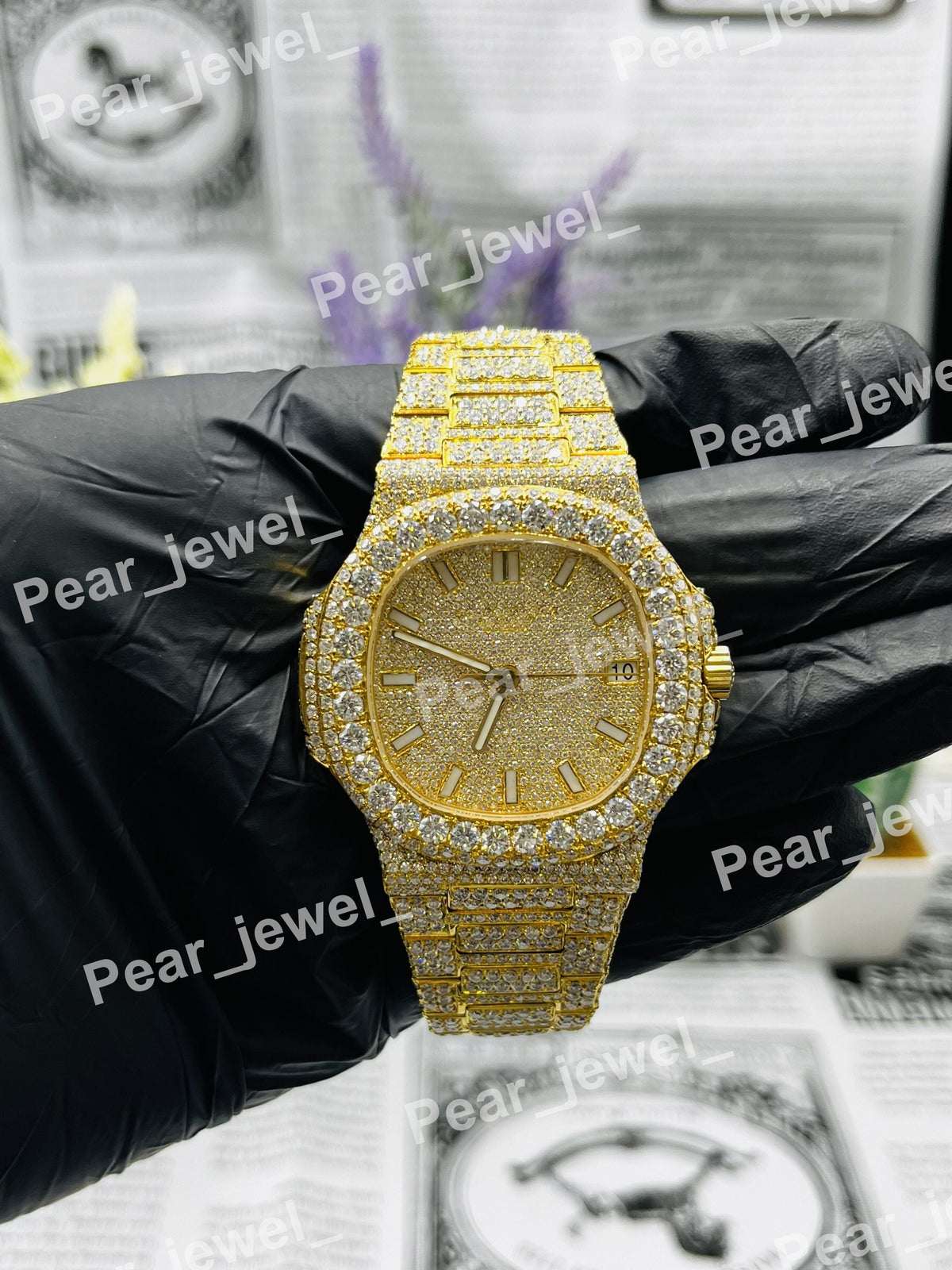 Iced Out VVS Moissanite Diamond Hip Hop Luxury Stainless Steel Bust Down Watch