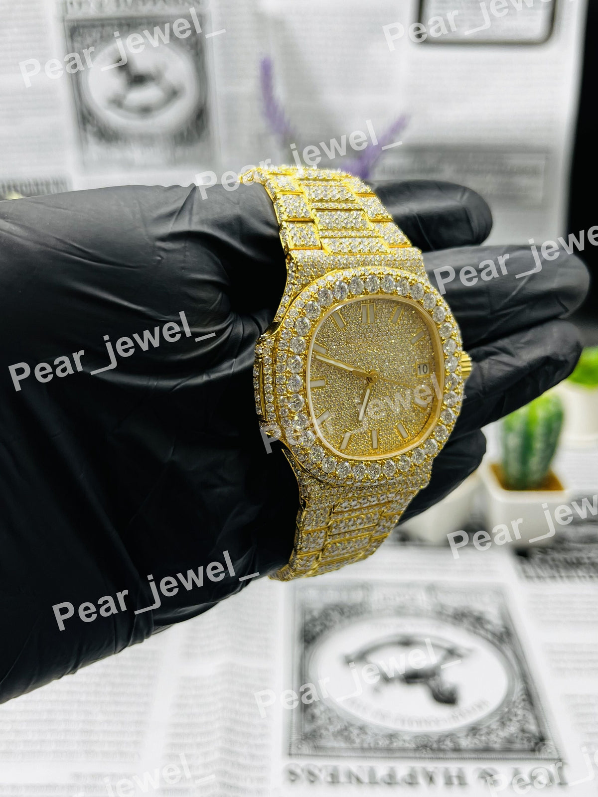 Iced Out VVS Moissanite Diamond Hip Hop Luxury Stainless Steel Bust Down Watch