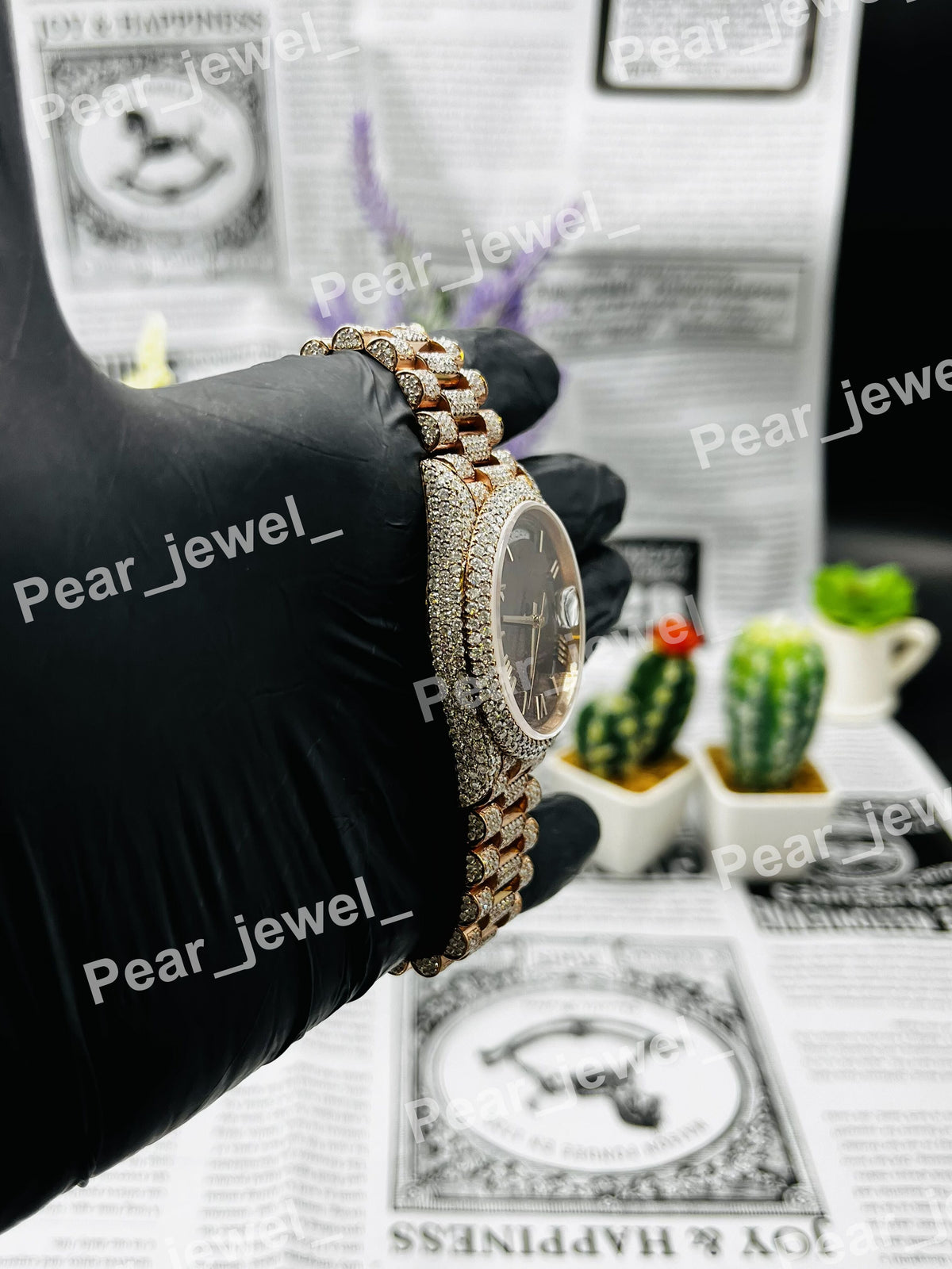 VVS Moissanite Diamond Iced Out Roman Case Dial Stainless Steel Watch