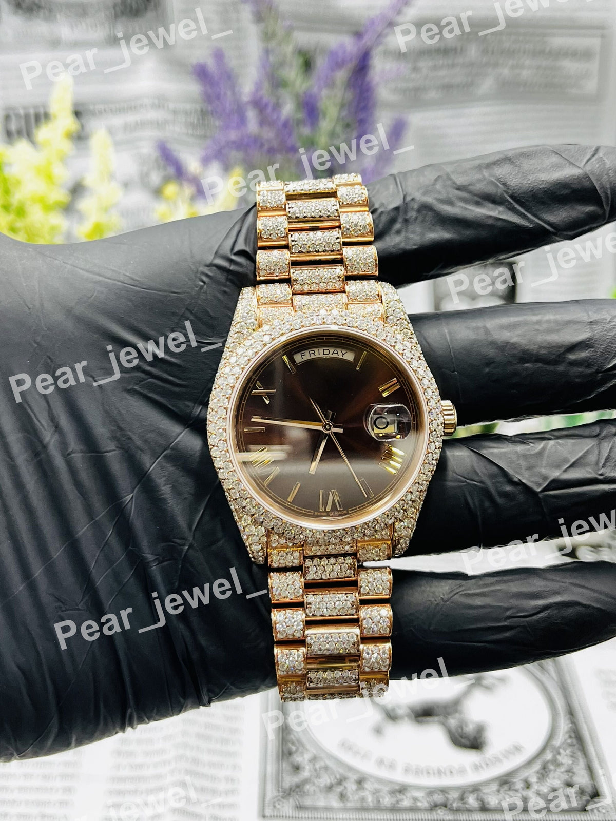 VVS Moissanite Diamond Iced Out Roman Case Dial Stainless Steel Watch