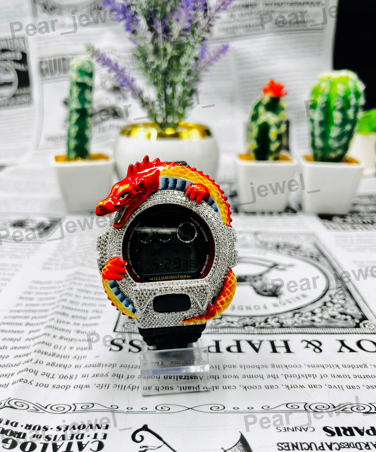 Iced Out Dragon Red Moissanite Diamond Style HipHop Bling Luxury Wristwatch Unisex Gift