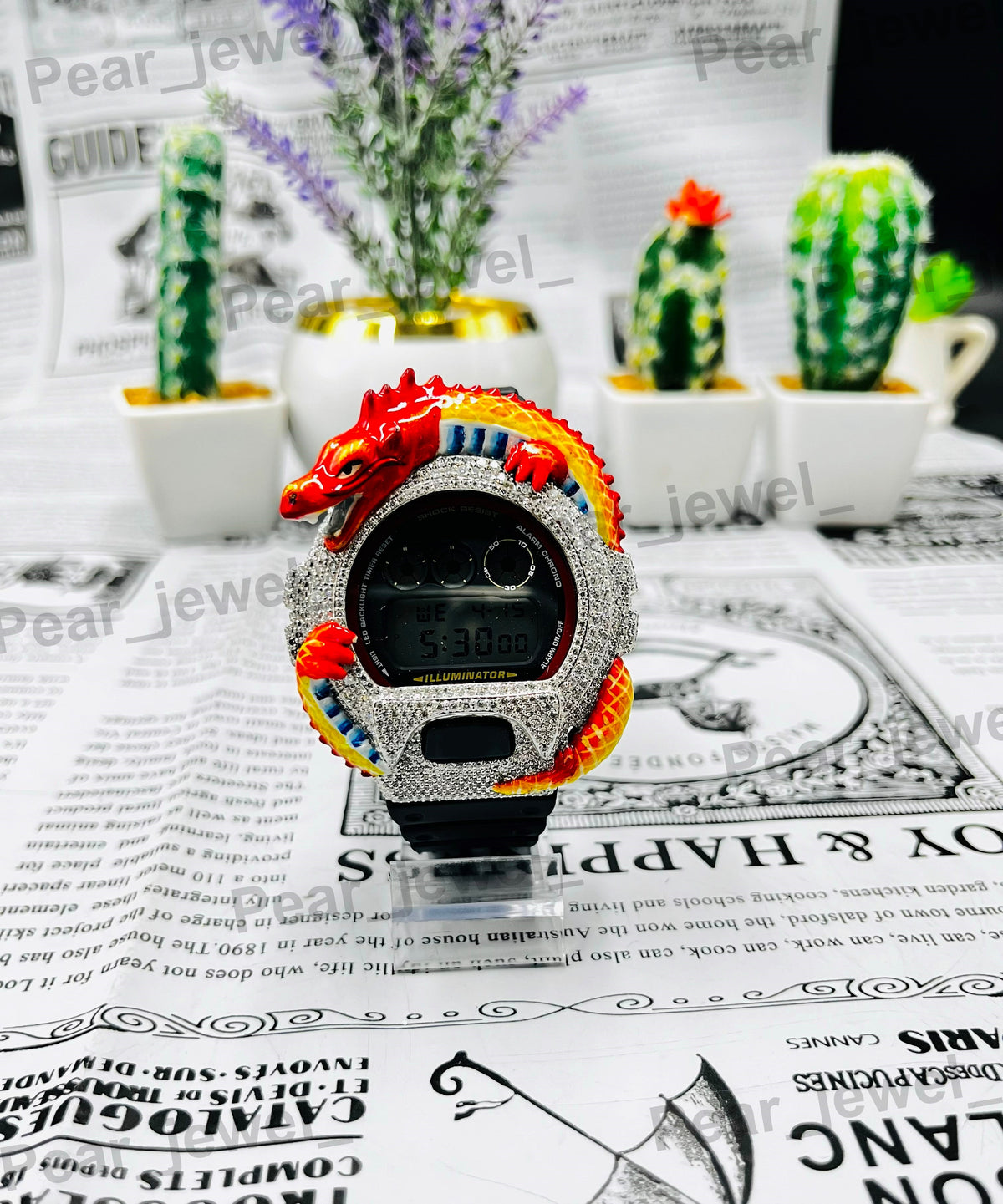Iced Out Dragon Red Moissanite Diamond Style HipHop Bling Luxury Wristwatch Unisex Gift