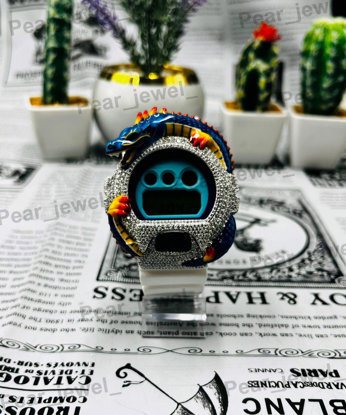 Iced Out Dragon Design Digital Moissanite Luxury HipHop Bling Wrist Watch Unisex