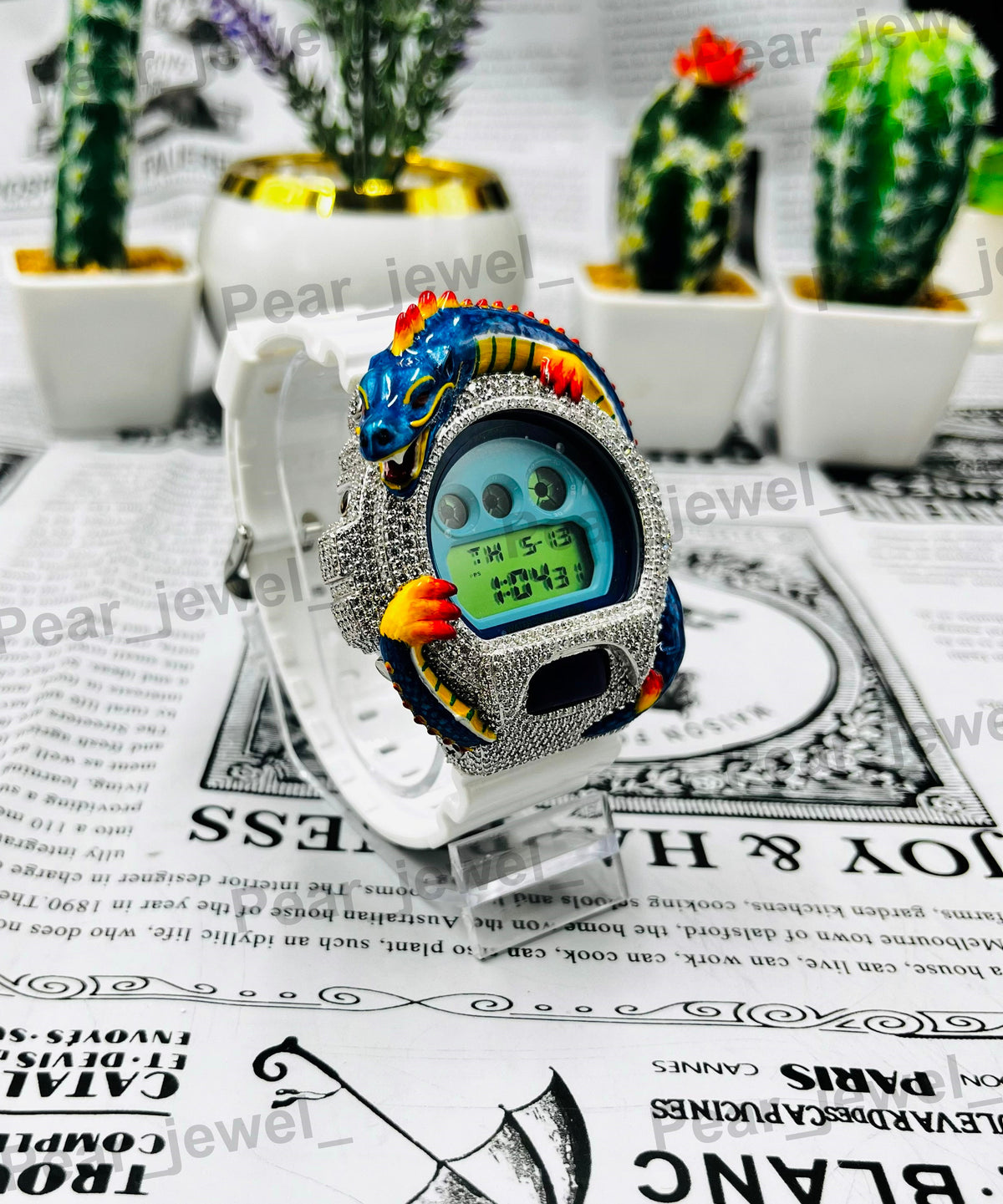 Iced Out Dragon Design Digital Moissanite Luxury HipHop Bling Wrist Watch Unisex