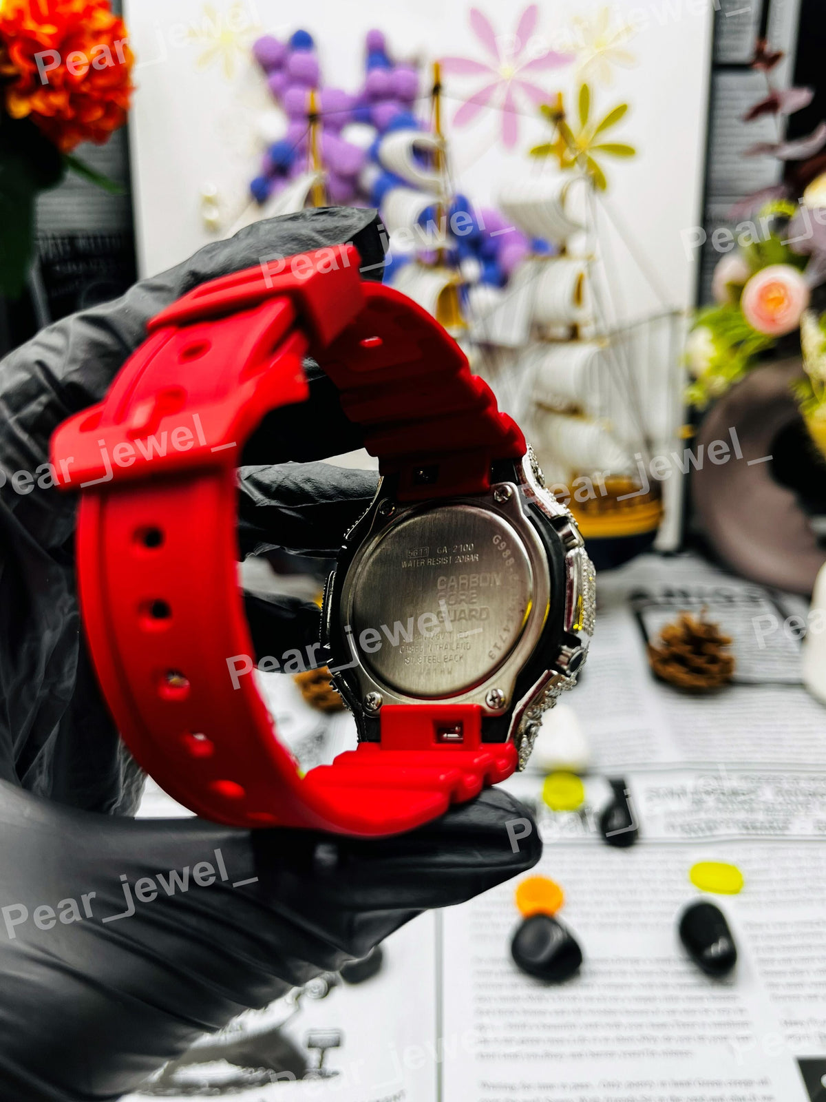 Iced Out Moissanite Diamond Red Round Case Dial Wrist Watch for Unisex Wear