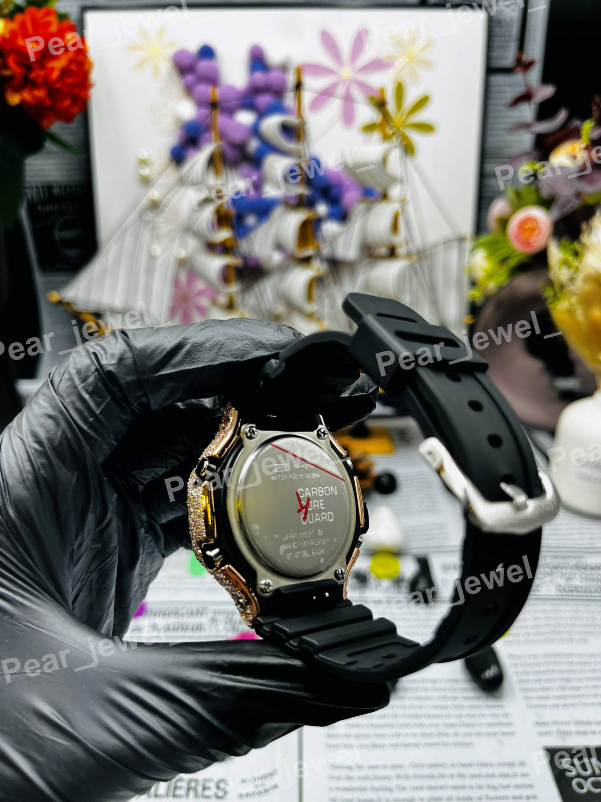 Iced Out Moissanite Diamond Black Case Dial Wrist Watch For Men Women Wear