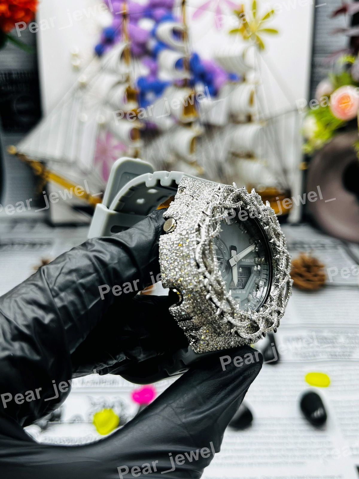 Iced Out Thorn Case Dial Moissanite Diamond Wrist Watch For Party Wear