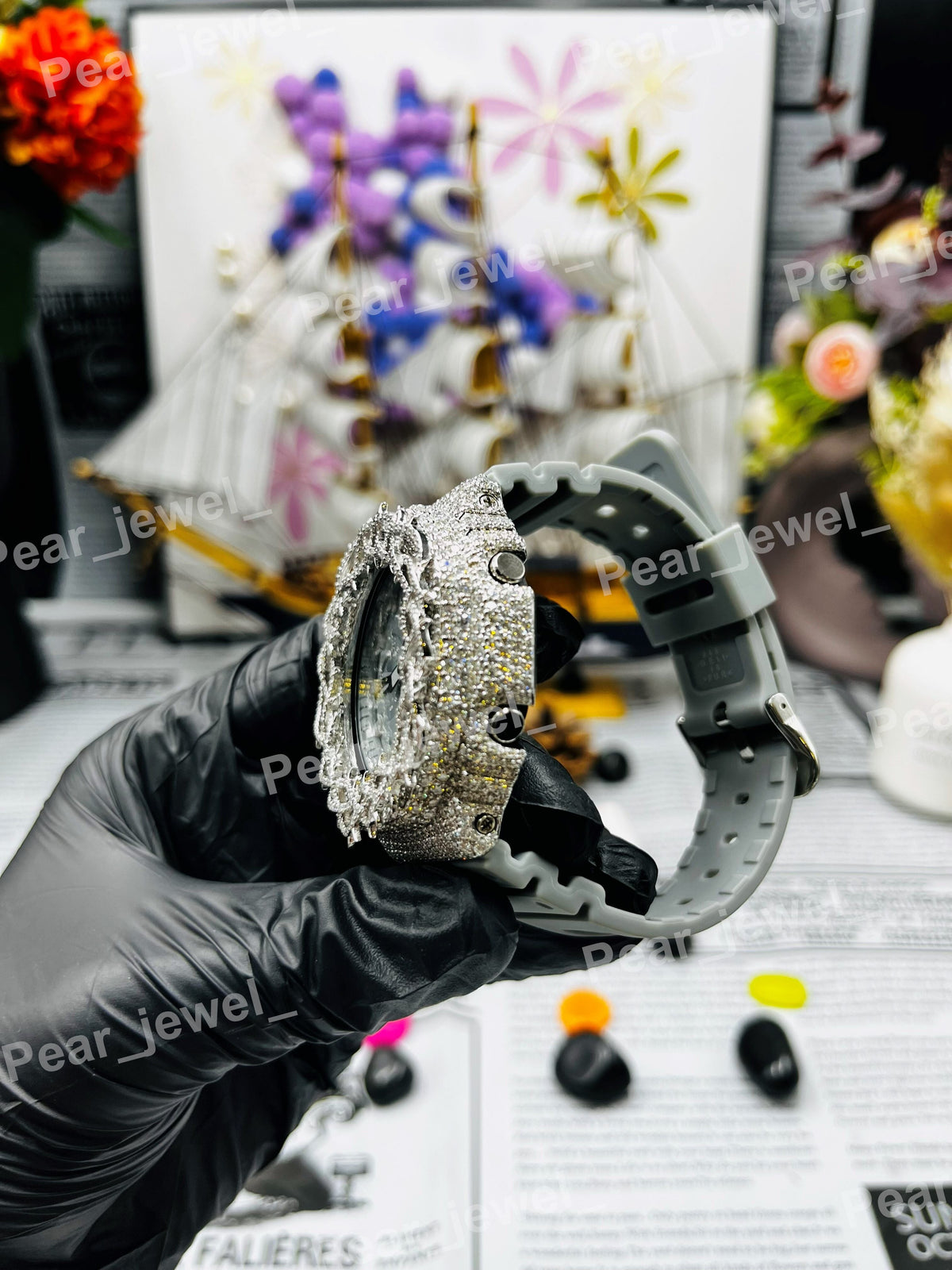 Iced Out Thorn Case Dial Moissanite Diamond Wrist Watch For Party Wear