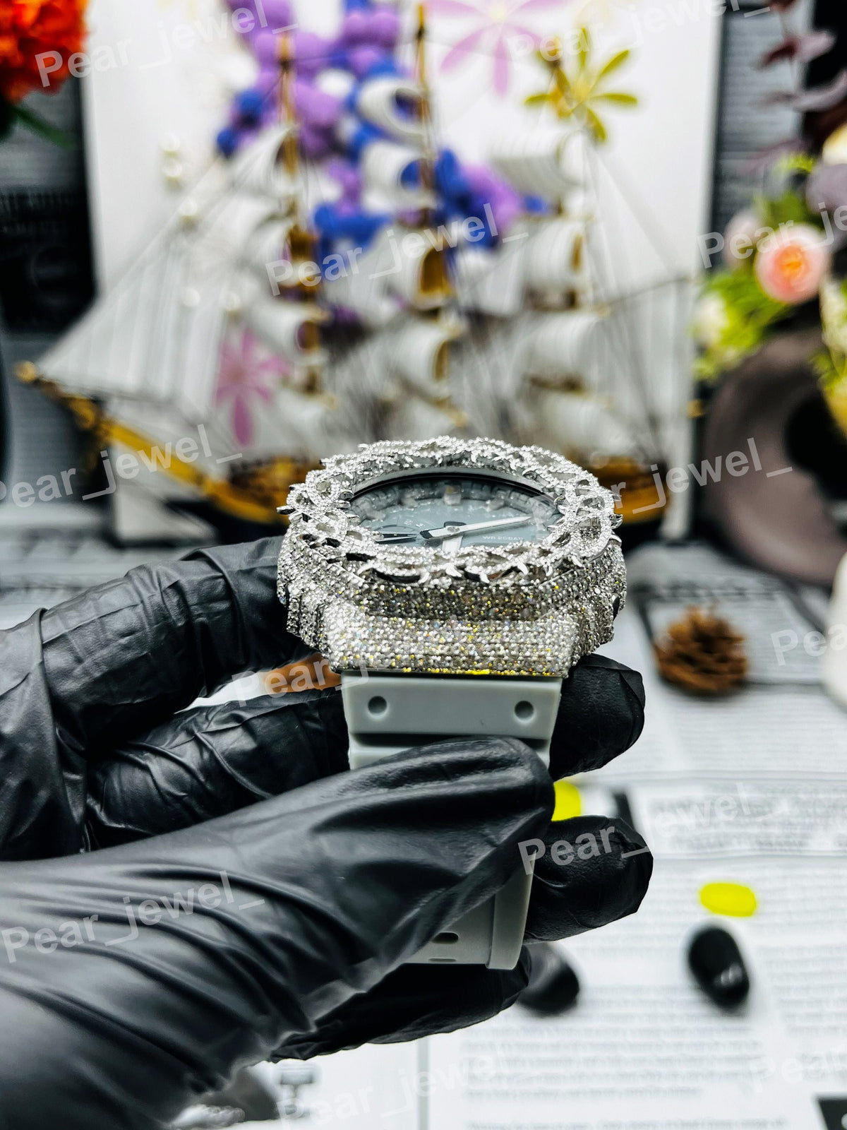Iced Out Thorn Case Dial Moissanite Diamond Wrist Watch For Party Wear