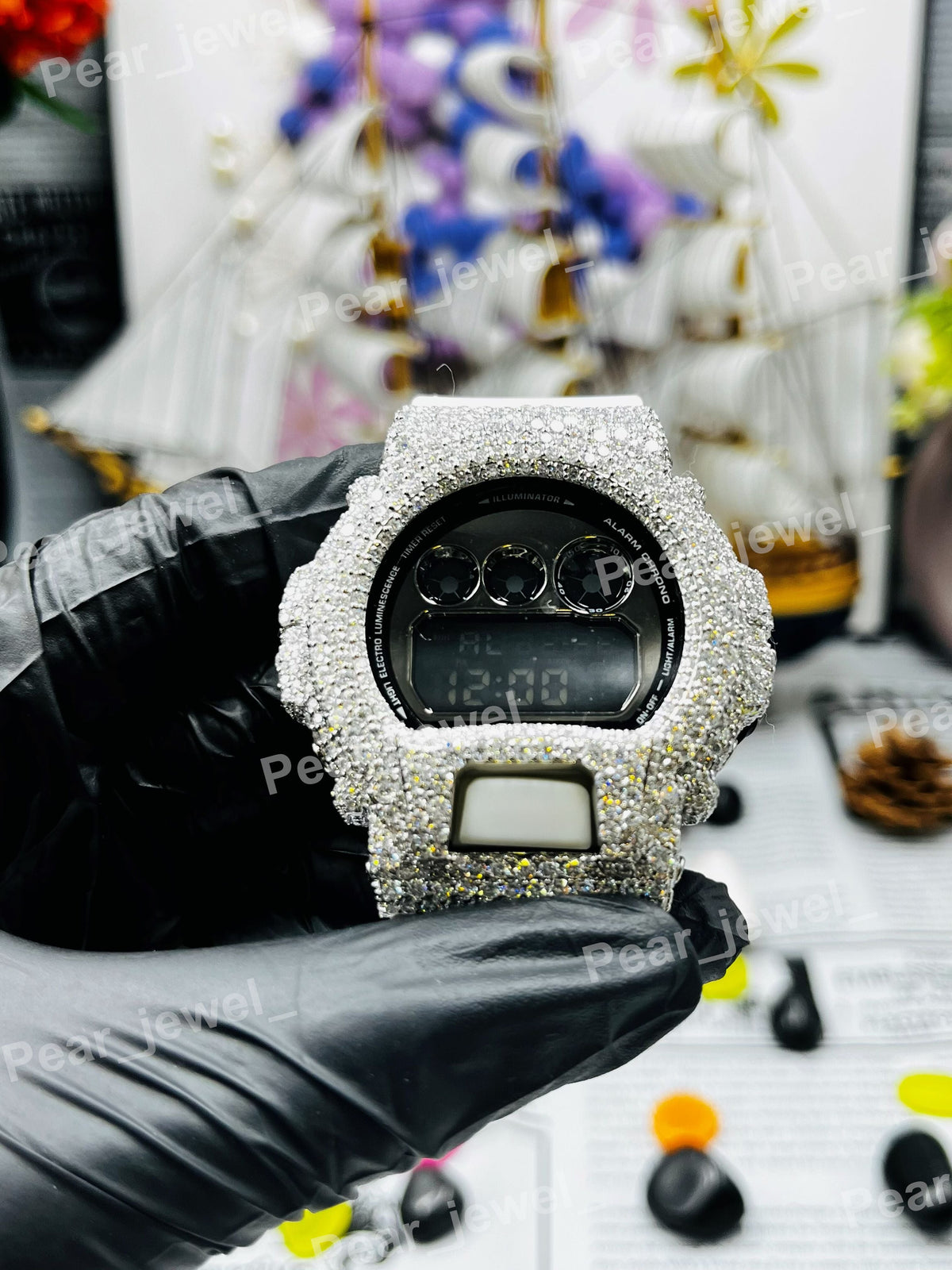 Black Case Dial Iced Out Moissanite Diamond Bust Down Watch