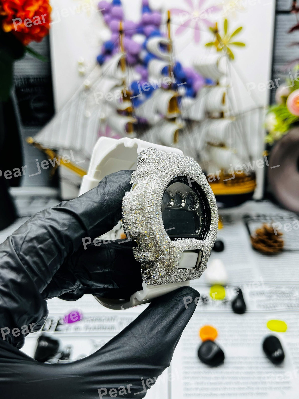 Black Case Dial Iced Out Moissanite Diamond Bust Down Watch
