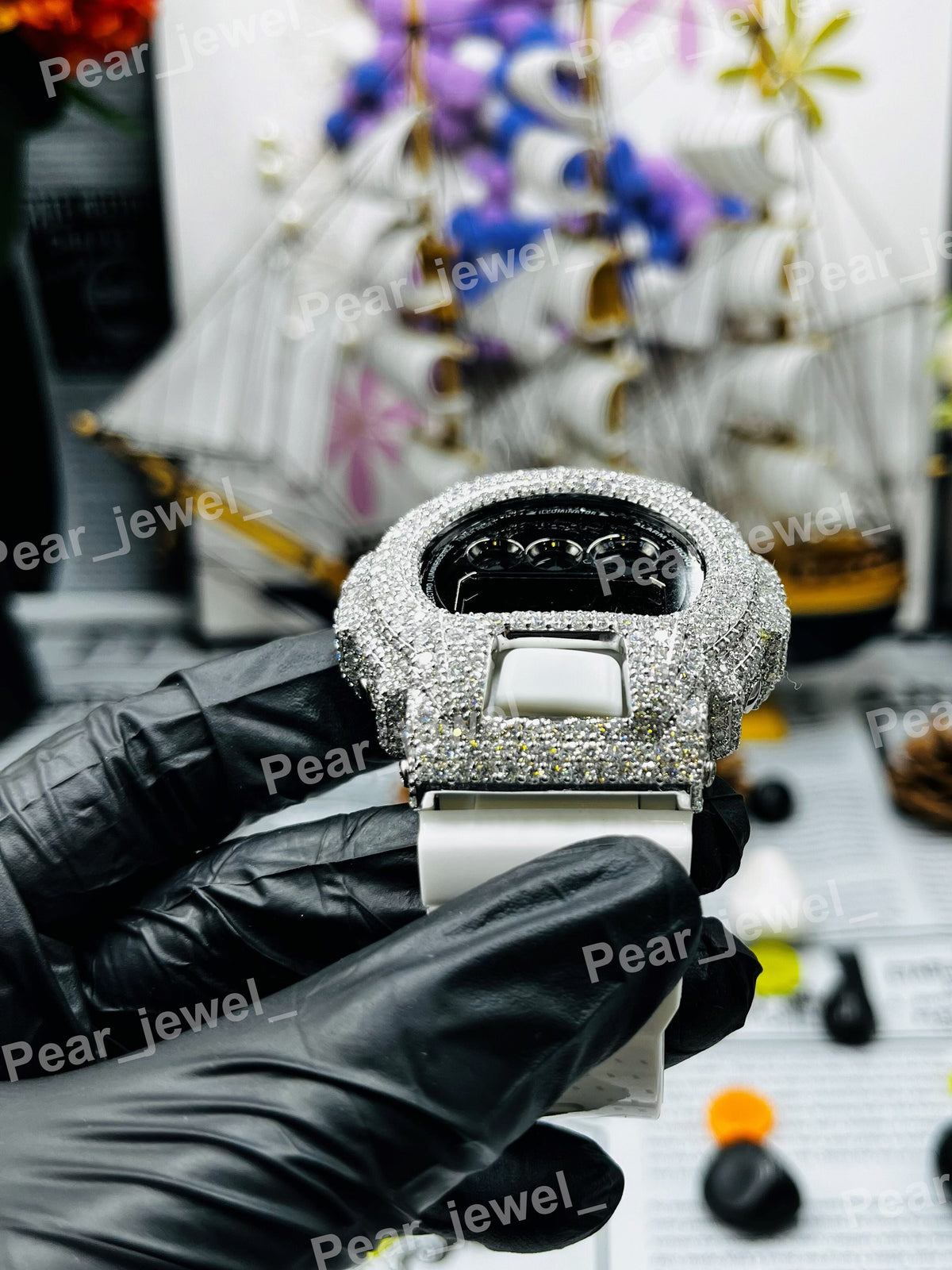Black Case Dial Iced Out Moissanite Diamond Bust Down Watch