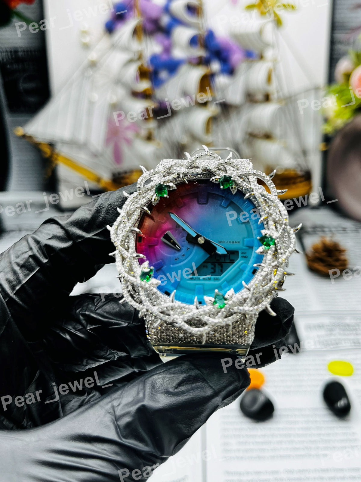 Iced Out Round Case Dial Moissanite Diamond Wrist Watch For Men Women Wear