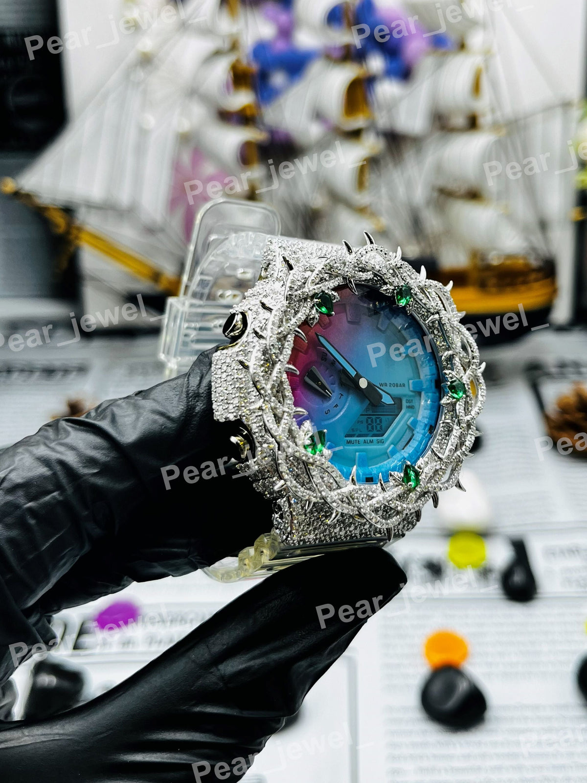 Iced Out Round Case Dial Moissanite Diamond Wrist Watch For Men Women Wear