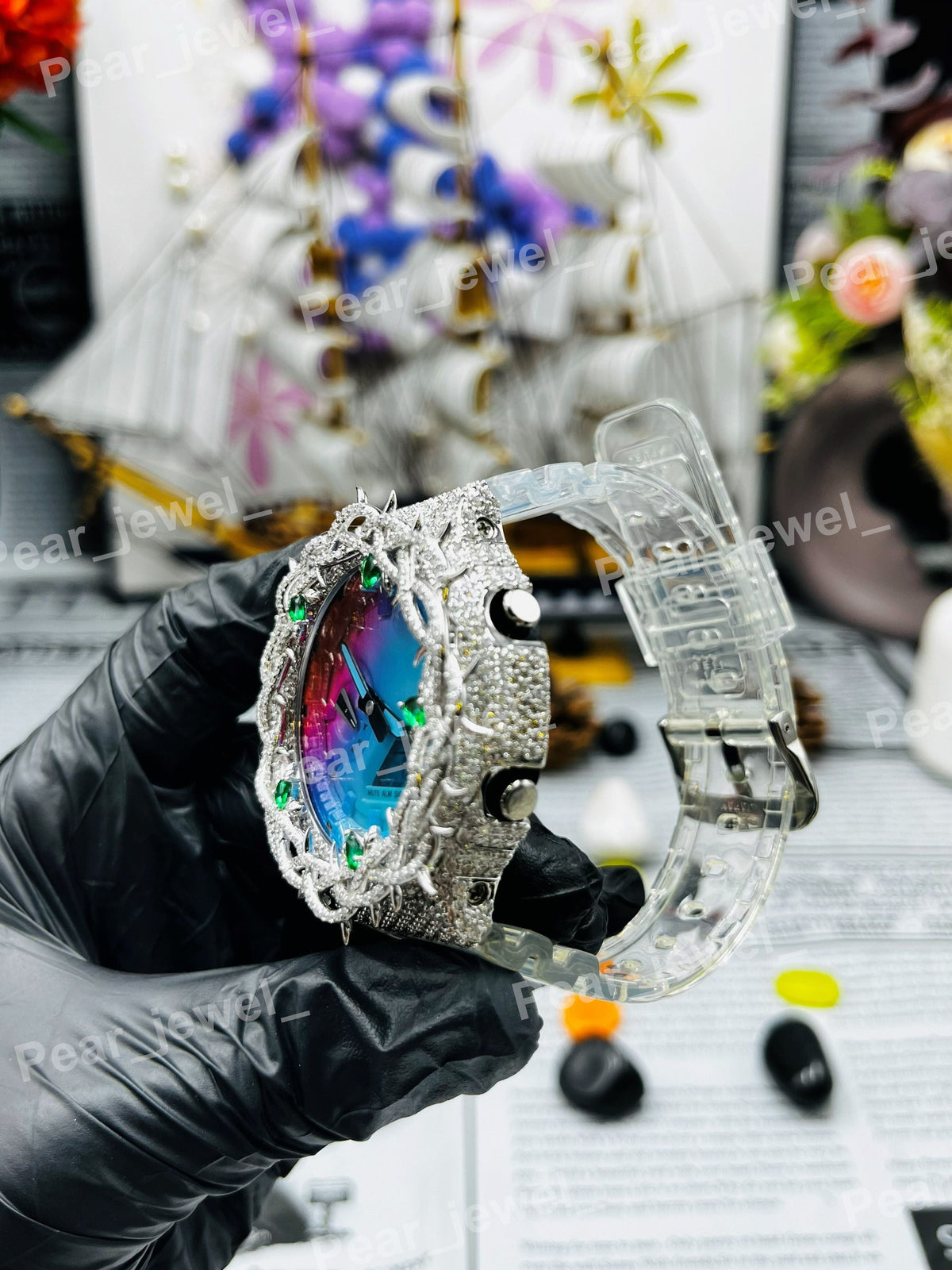 Iced Out Round Case Dial Moissanite Diamond Wrist Watch For Men Women Wear