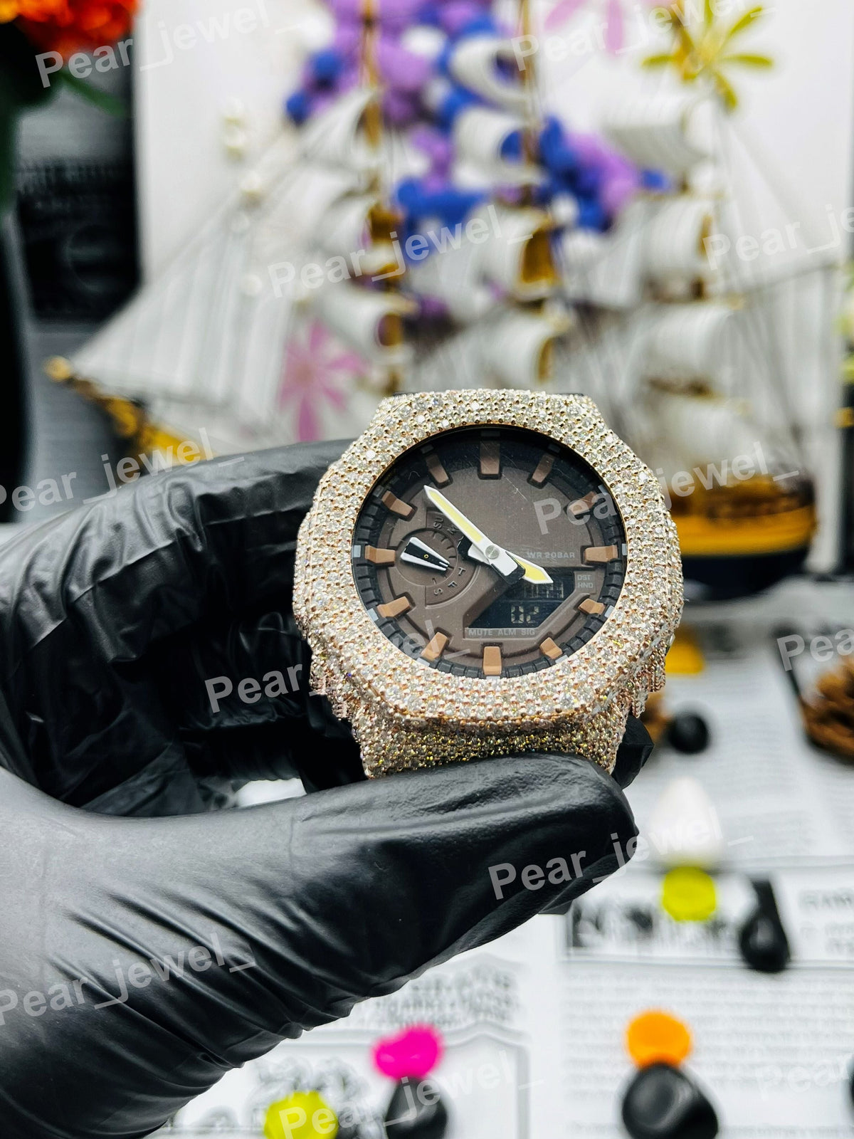 Iced Out Moissanite Diamond Dial Hip Hop Watch For Men Women Party Wear