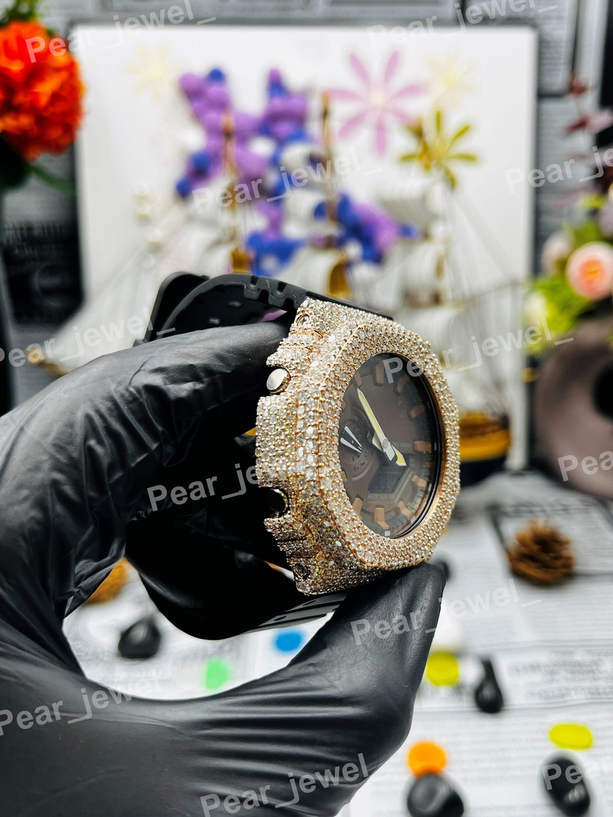 Iced Out Moissanite Diamond Dial Hip Hop Watch For Men Women Party Wear