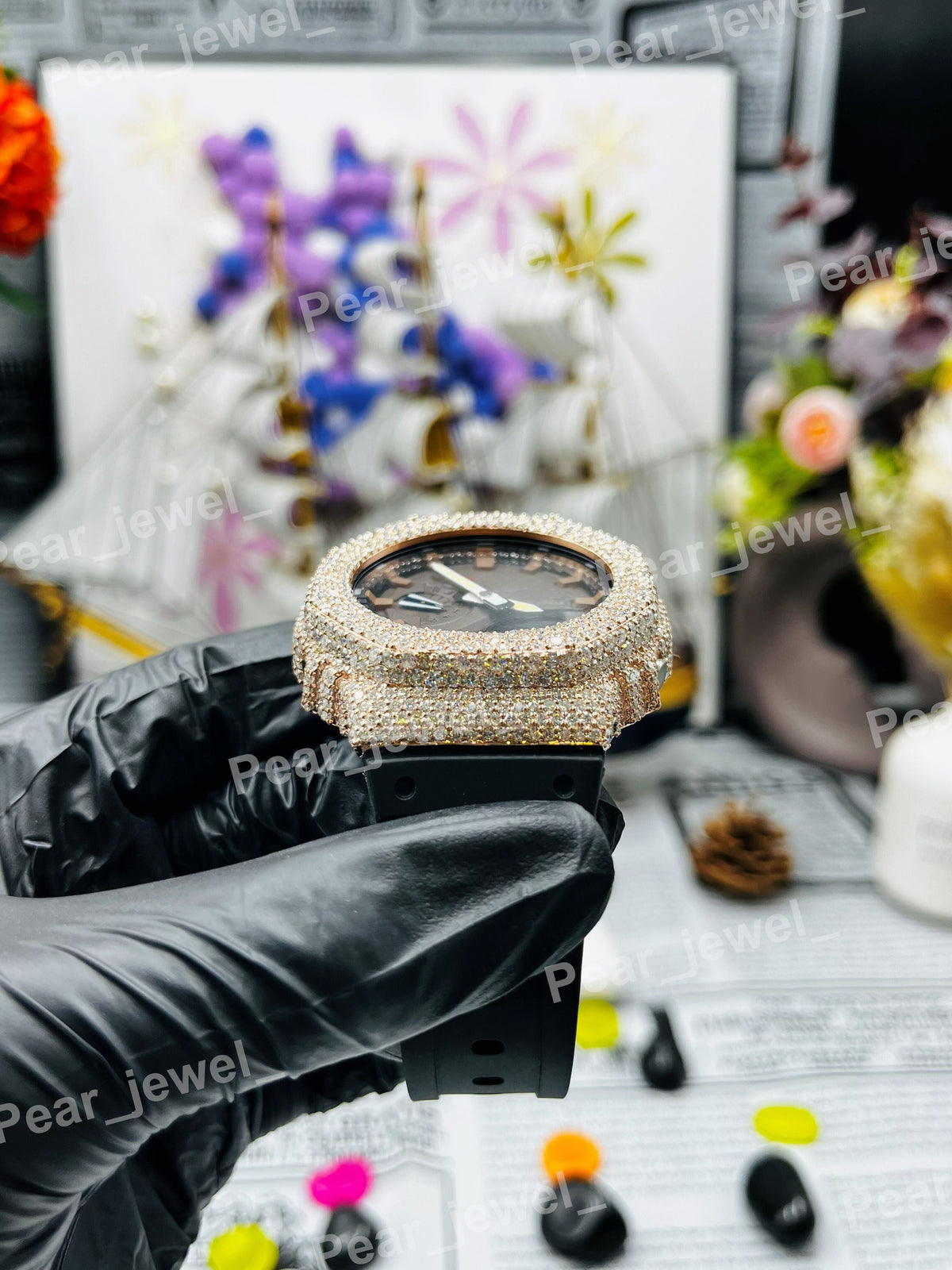 Iced Out Moissanite Diamond Dial Hip Hop Watch For Men Women Party Wear