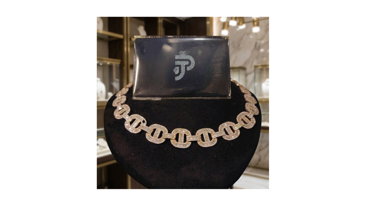 925 Sterling Silver VVS Baguette & Round Moissanite Diamond Necklace