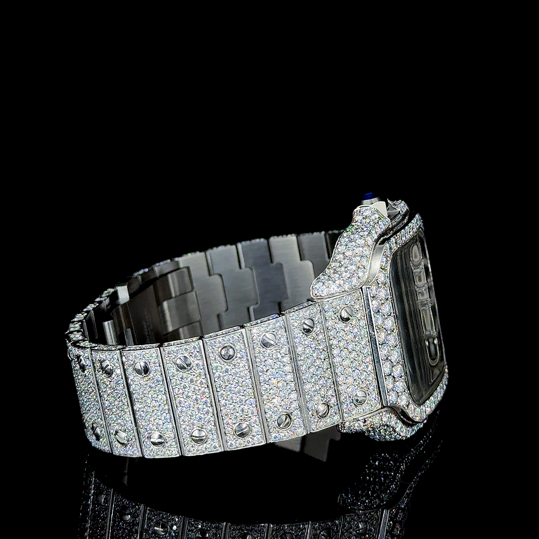 Iced Out Cartier Stainless Steel VVS Moissanite Diamond Watch
